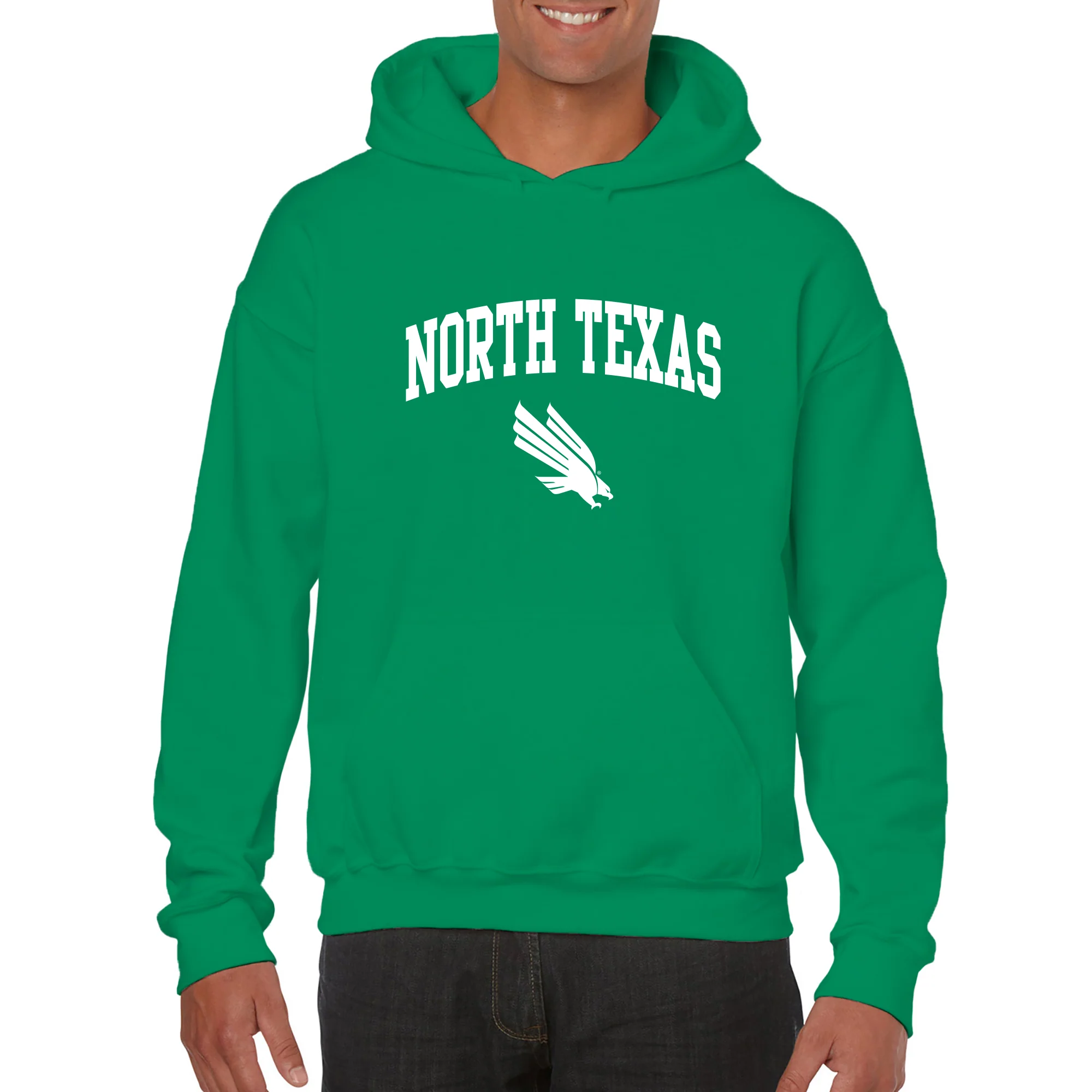 University of North Texas Mean Green Arch Logo Cotton Hoodie - Irish Green - Image 3