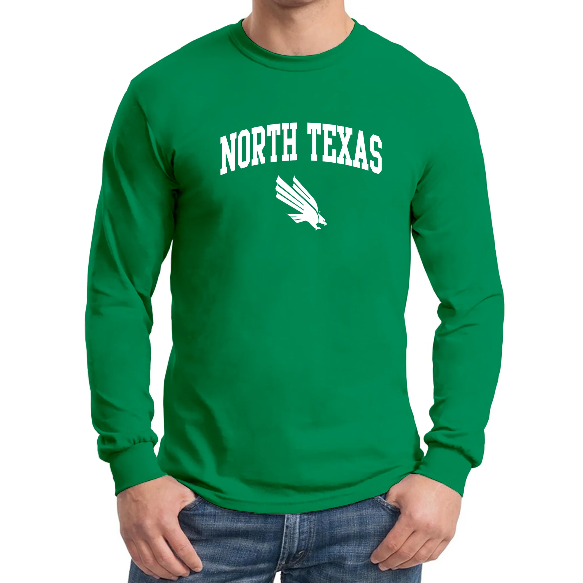 University of North Texas Mean Green Arch Logo Cotton Long Sleeve T-Shirt - Irish Green - Image 3