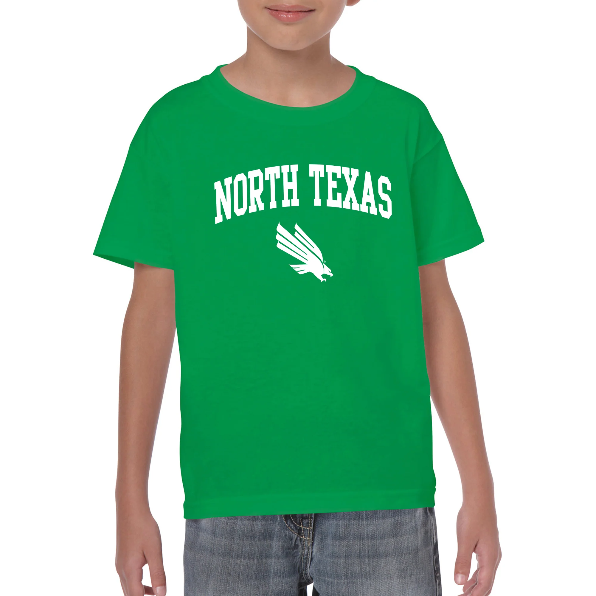 University of North Texas Mean Green Arch Logo Cotton Youth T-Shirt - Irish Green - Image 3
