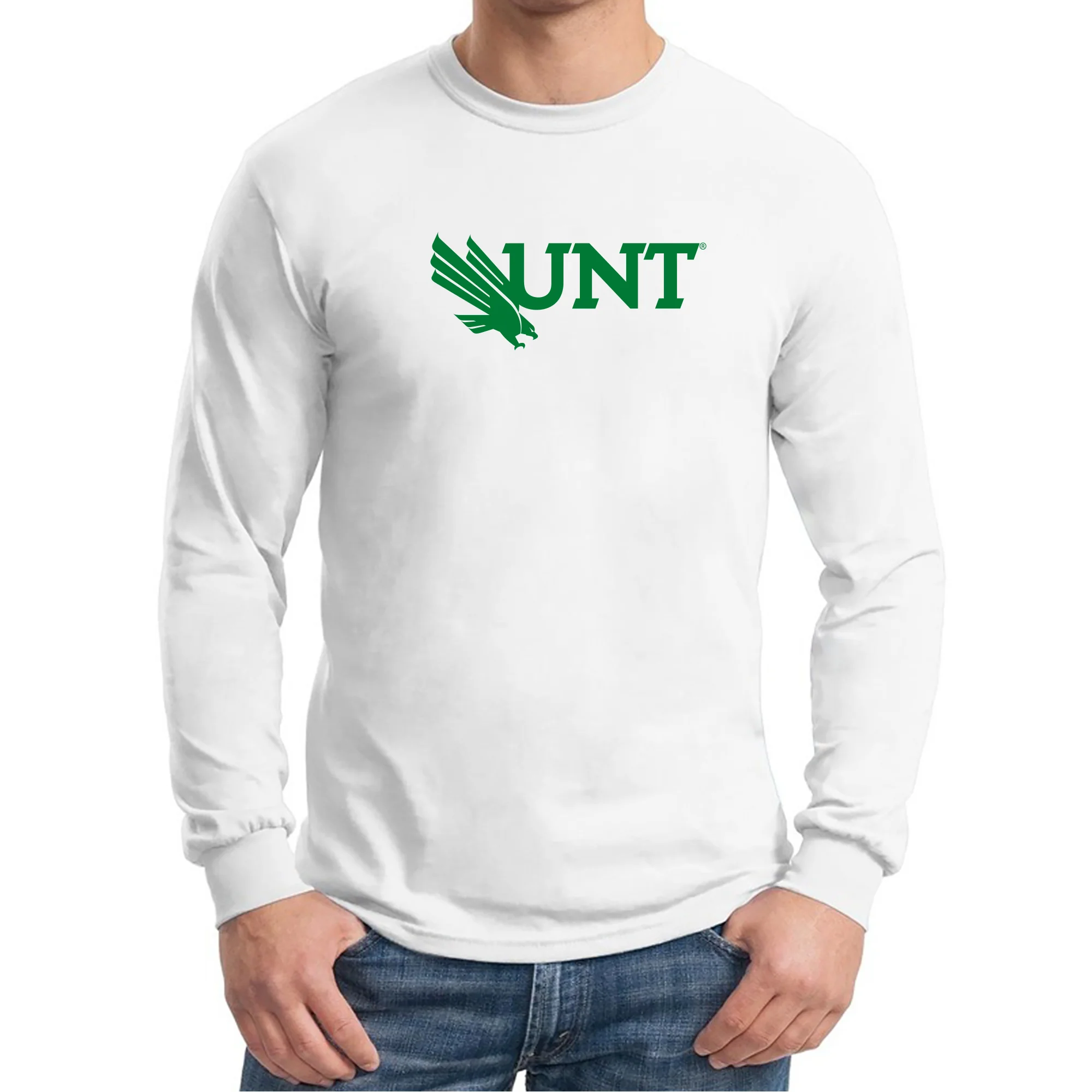 University of North Texas Mean Green Primary Logo Cotton Long Sleeve T-Shirt - White - Image 3