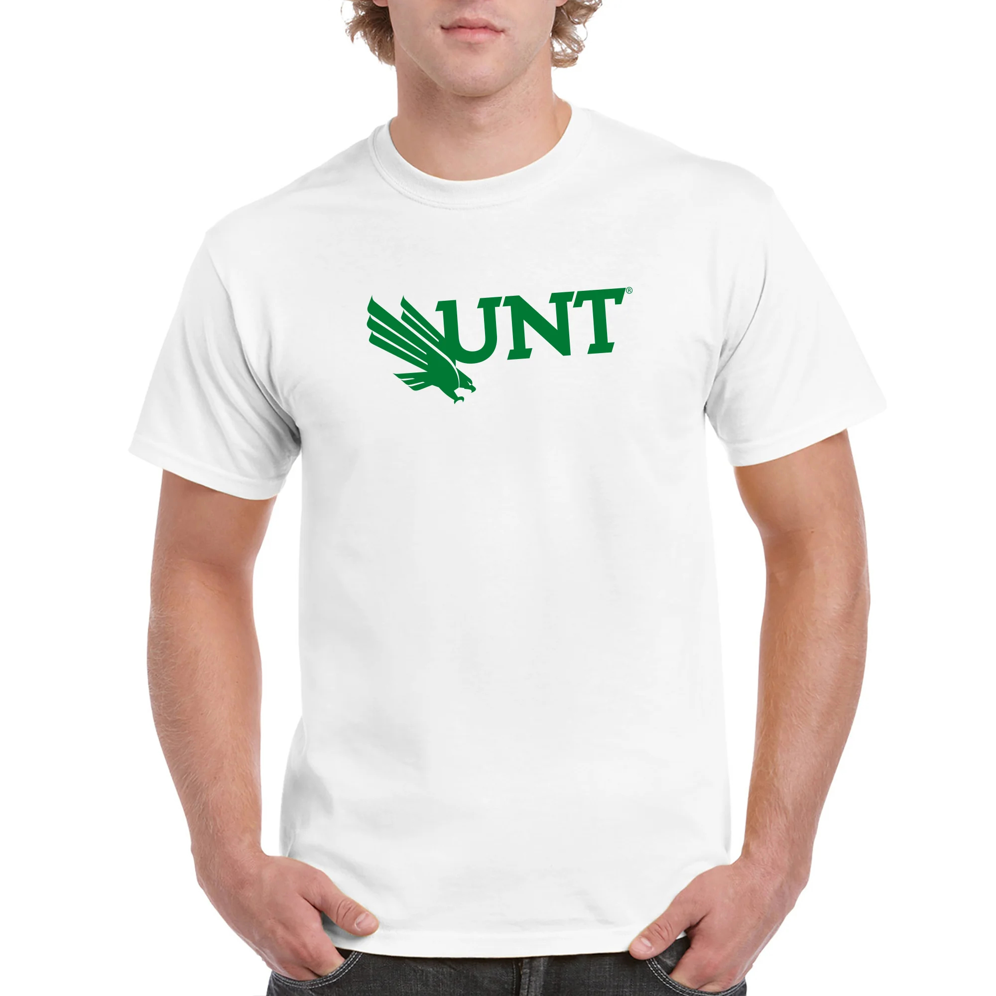 University of North Texas Mean Green Primary Logo Cotton T-Shirt - White - Image 3