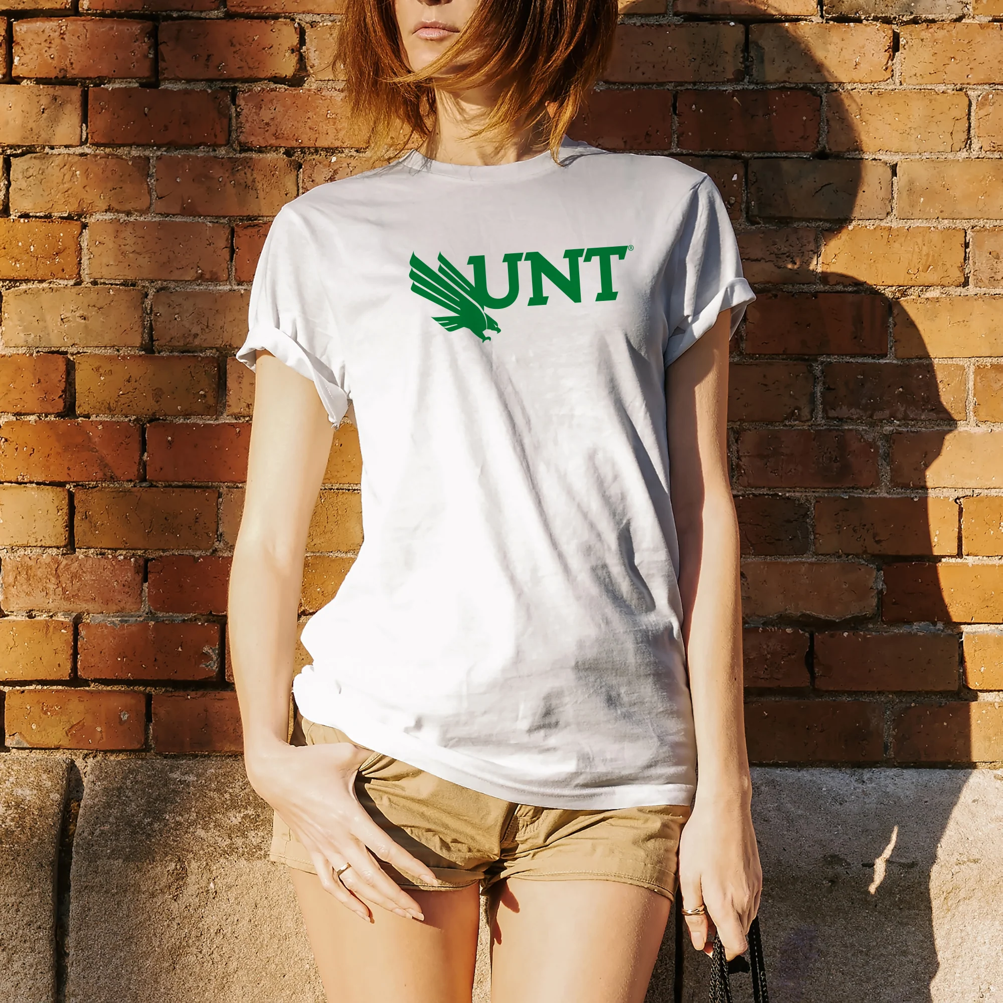 University of North Texas Mean Green Primary Logo Cotton T-Shirt - White - Image 4