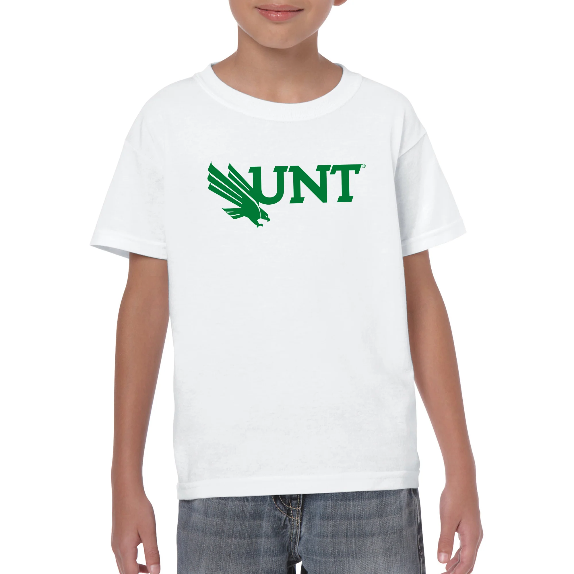 University of North Texas Mean Green Primary Logo Cotton Youth T-Shirt - White - Image 3