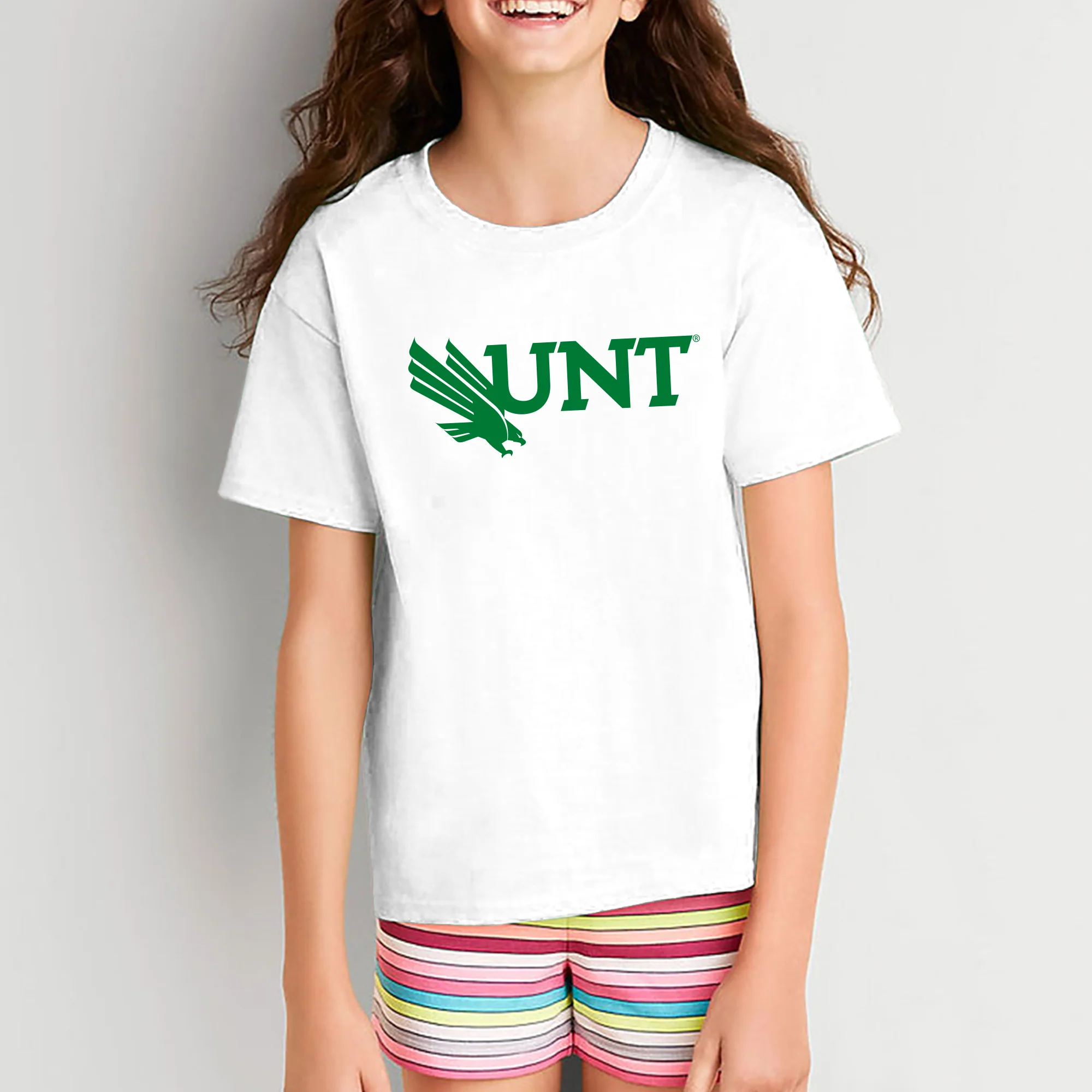 University of North Texas Mean Green Primary Logo Cotton Youth T-Shirt - White - Image 4