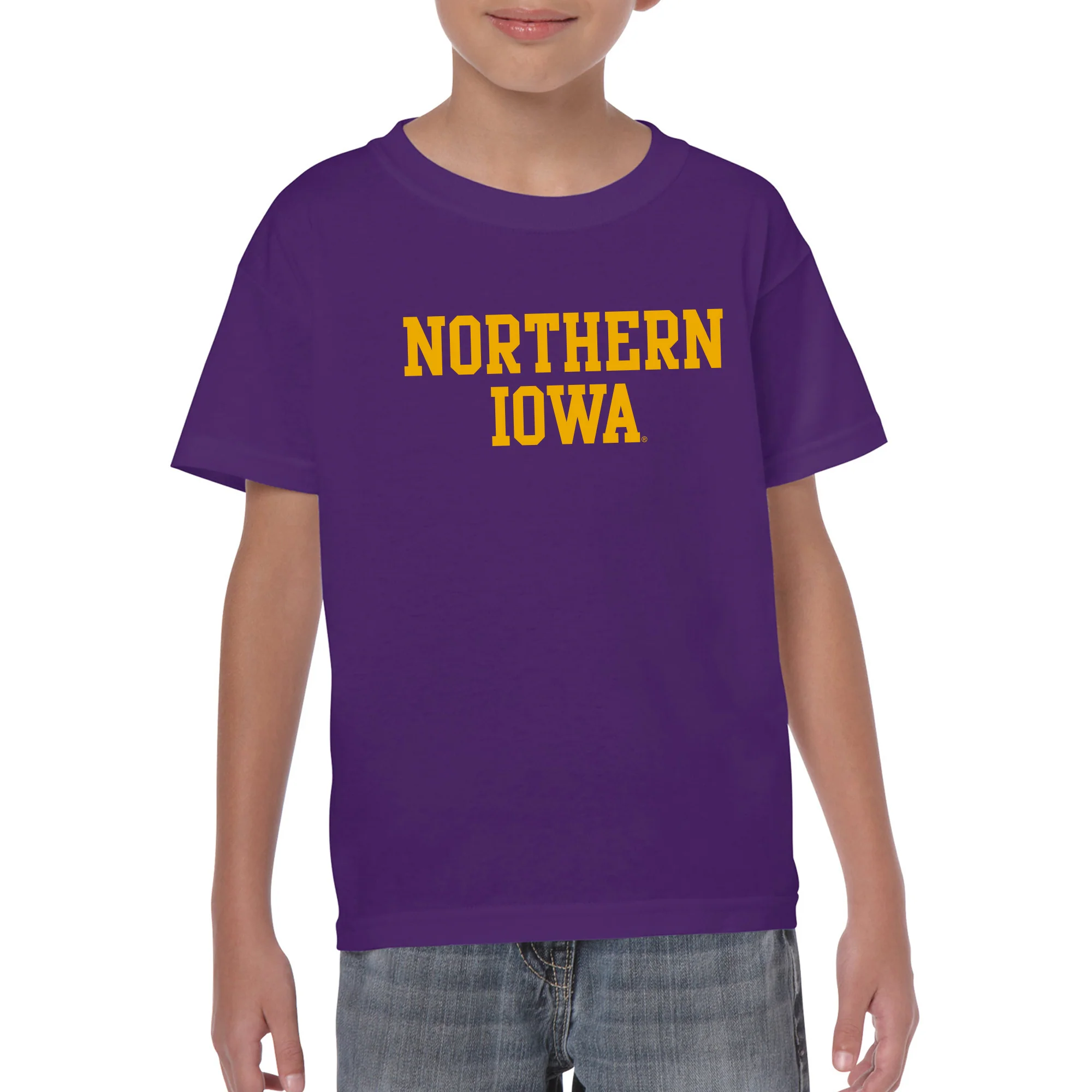 University of Northern Iowa Panthers Basic Block Youth T Shirt - Purple - Image 3