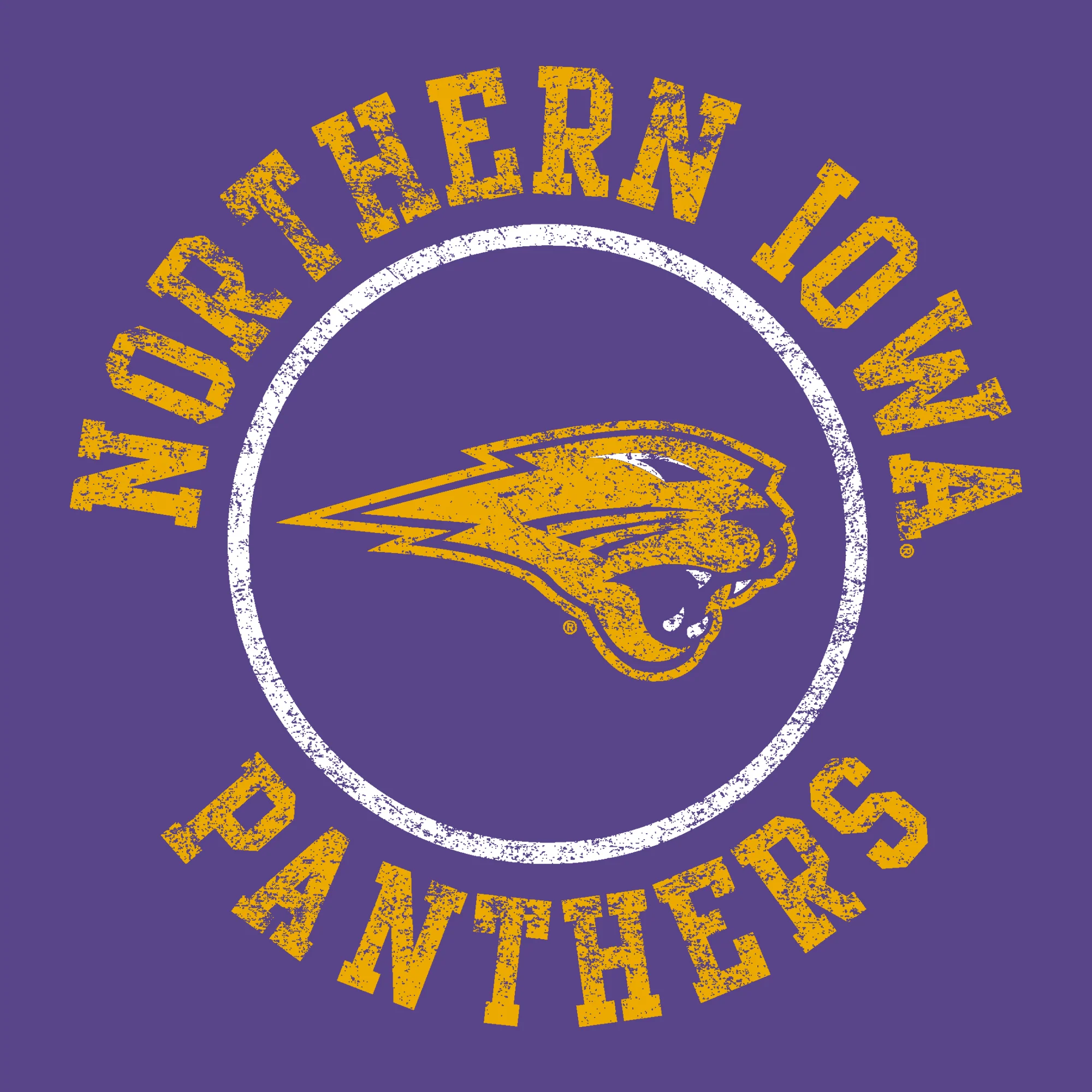 University of Northern Iowa Panthers Distressed Circle Logo Long Sleeve T Shirt - Purple - Image 2