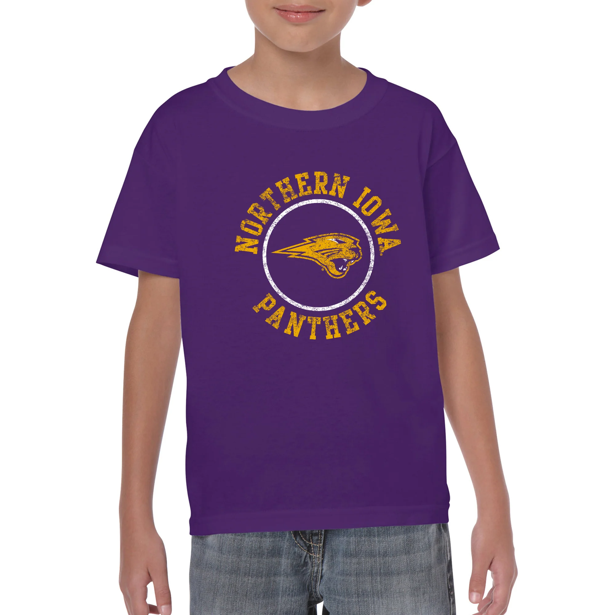 University of Northern Iowa Panthers Distressed Circle Logo Youth T Shirt - Purple - Image 3
