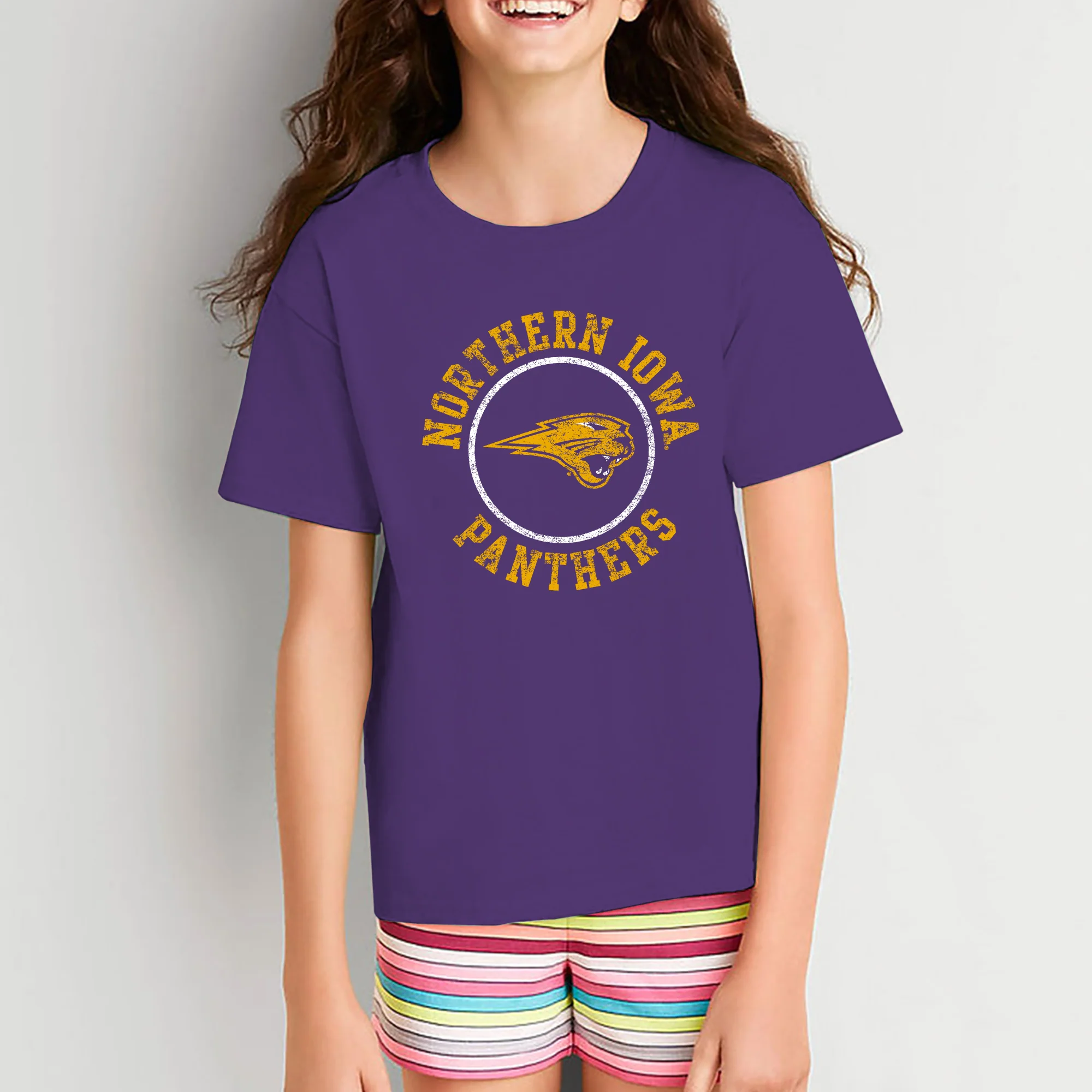 University of Northern Iowa Panthers Distressed Circle Logo Youth T Shirt - Purple - Image 4