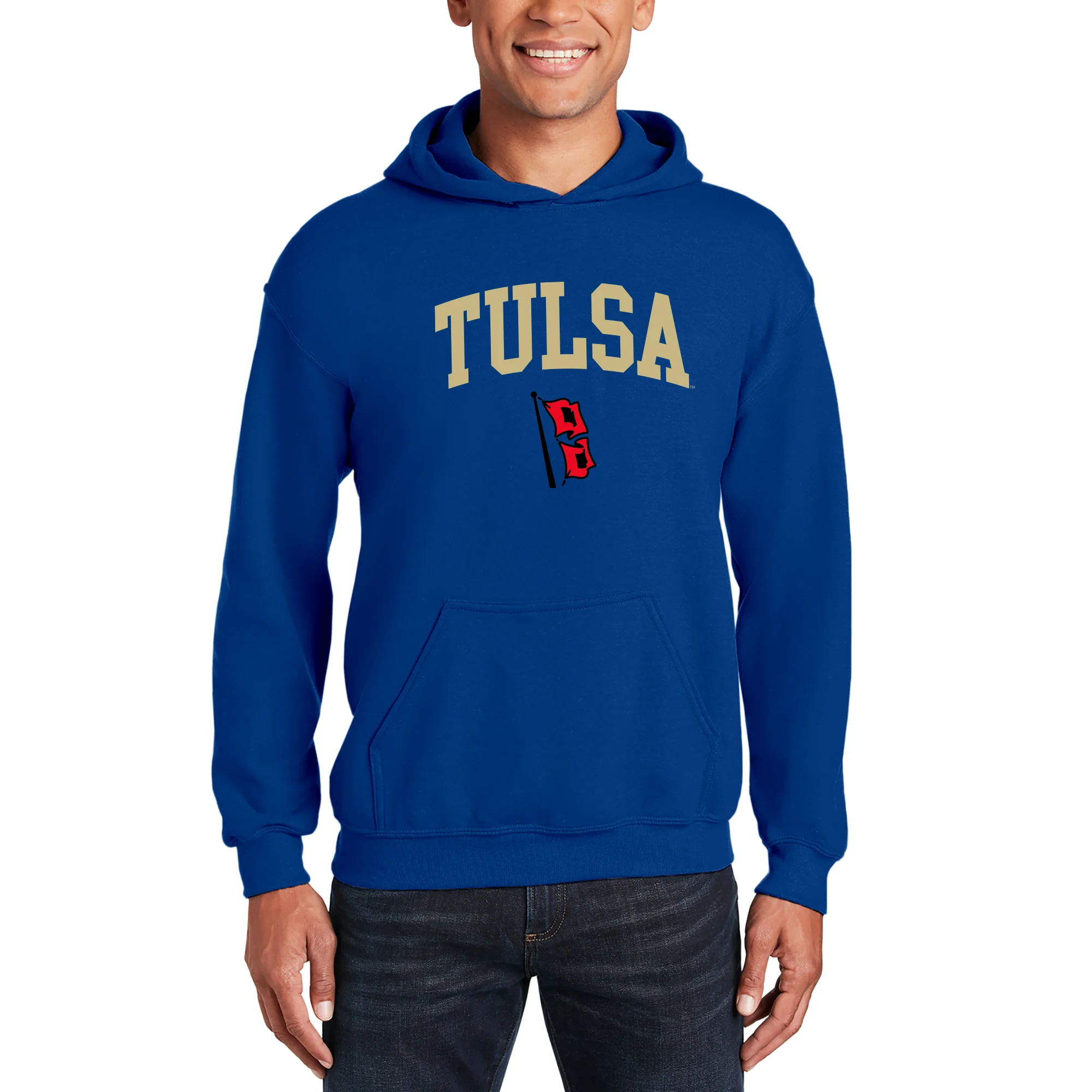University of Tulsa Golden Hurricanes Arch Logo Cotton Hoodie - Royal - Image 3