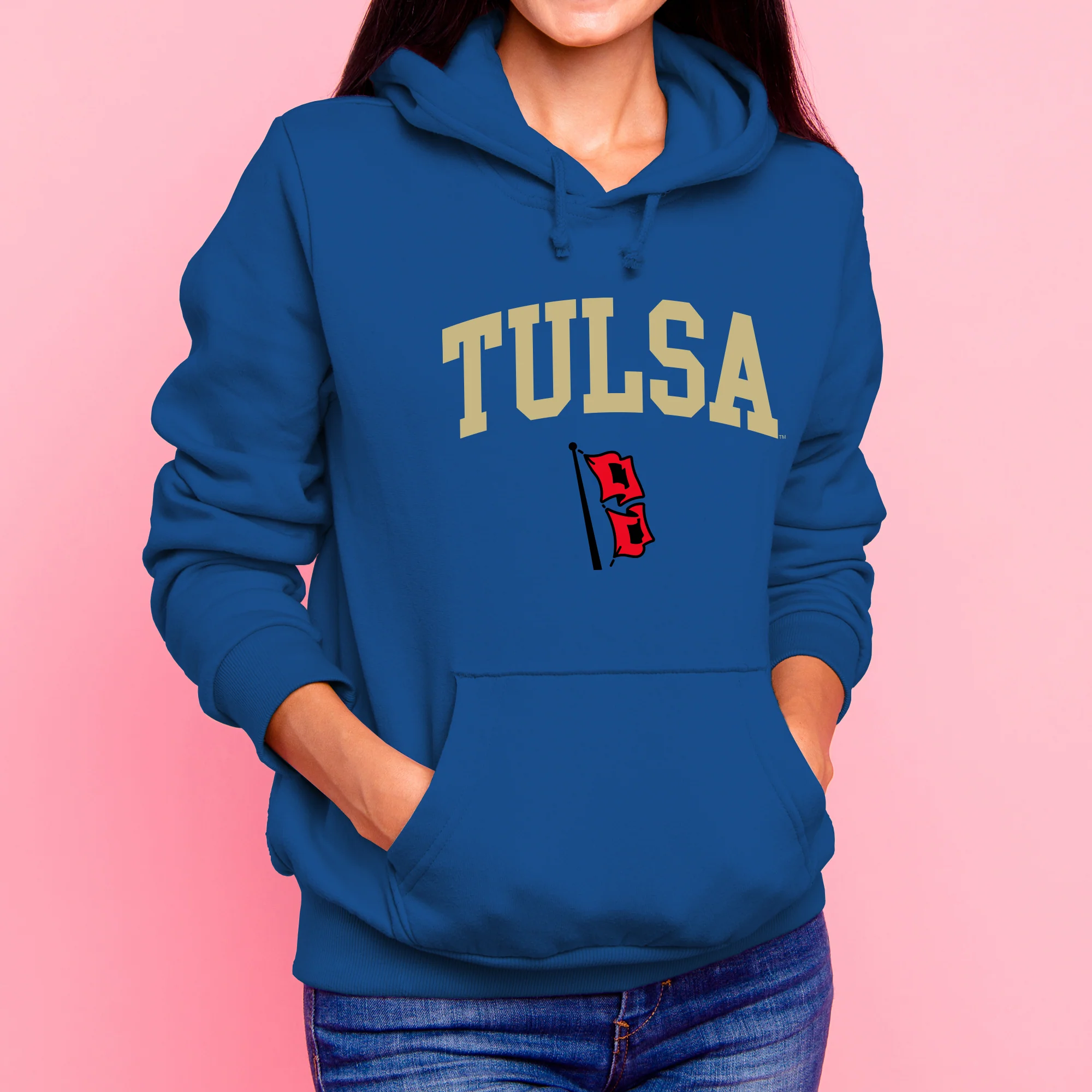University of Tulsa Golden Hurricanes Arch Logo Cotton Hoodie - Royal - Image 4