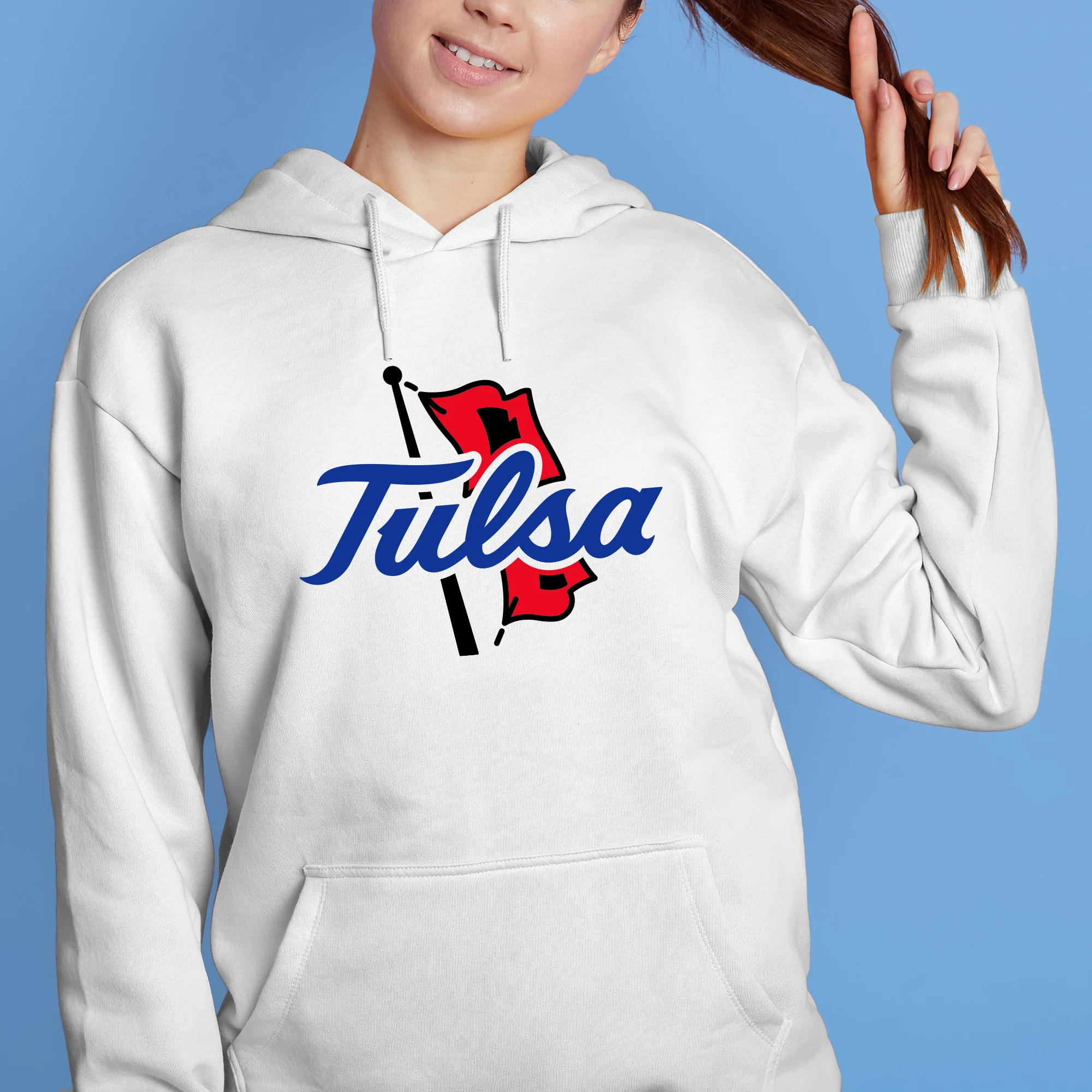 University of Tulsa Golden Hurricanes Primary Logo Cotton Hoodie - White - Image 4