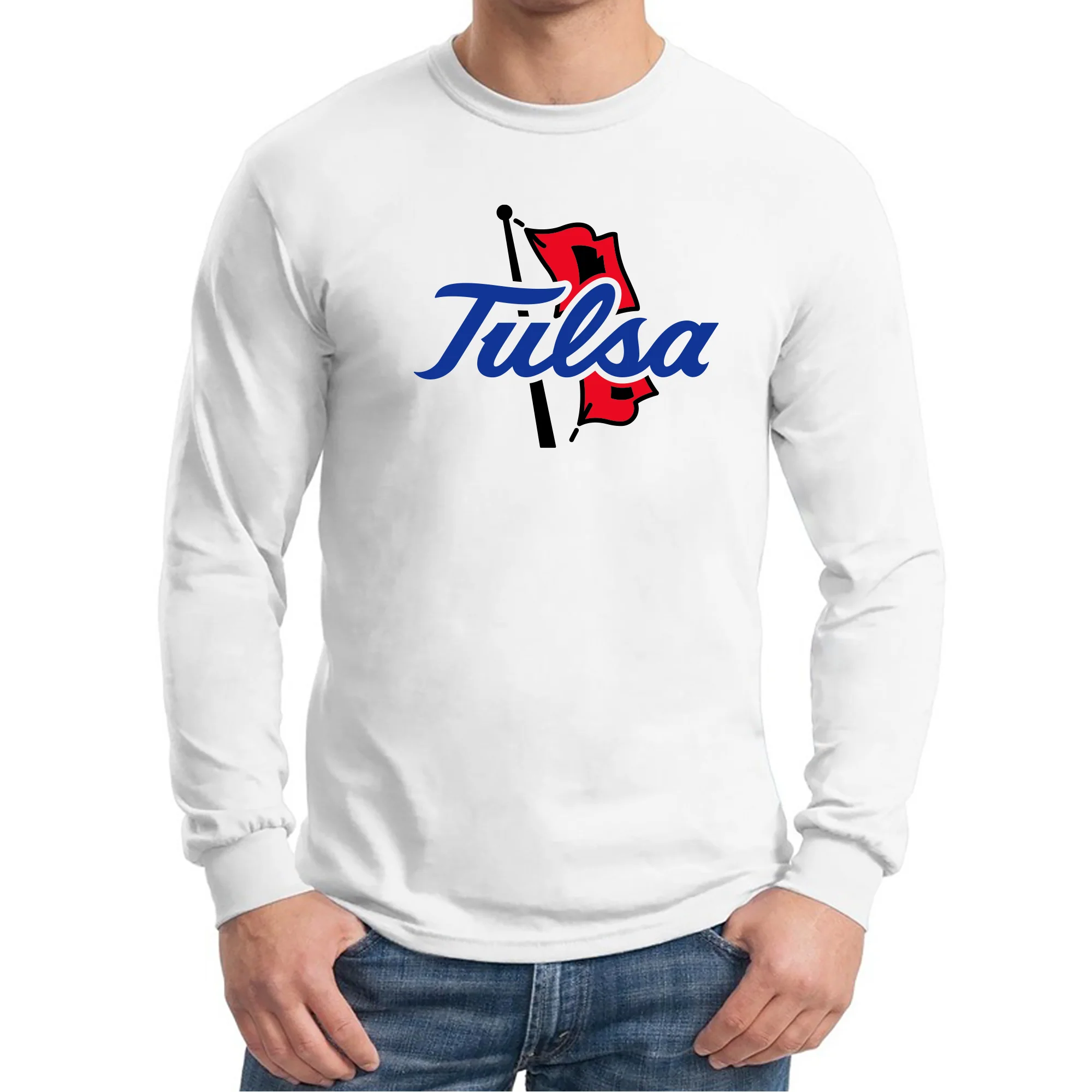 University of Tulsa Golden Hurricanes Primary Logo Cotton Long Sleeve T-Shirt - White - Image 3