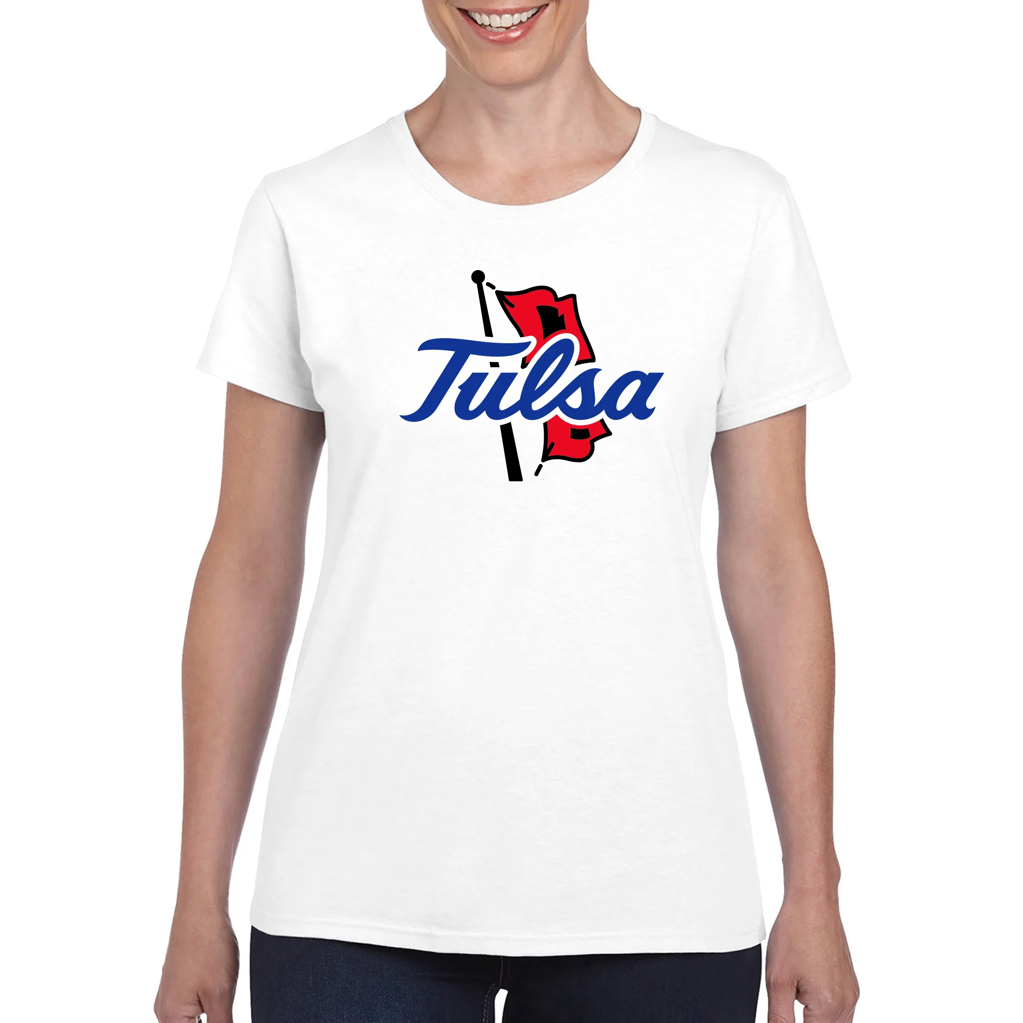 University of Tulsa Golden Hurricanes Primary Logo Cotton Womens T-Shirt - White - Image 3
