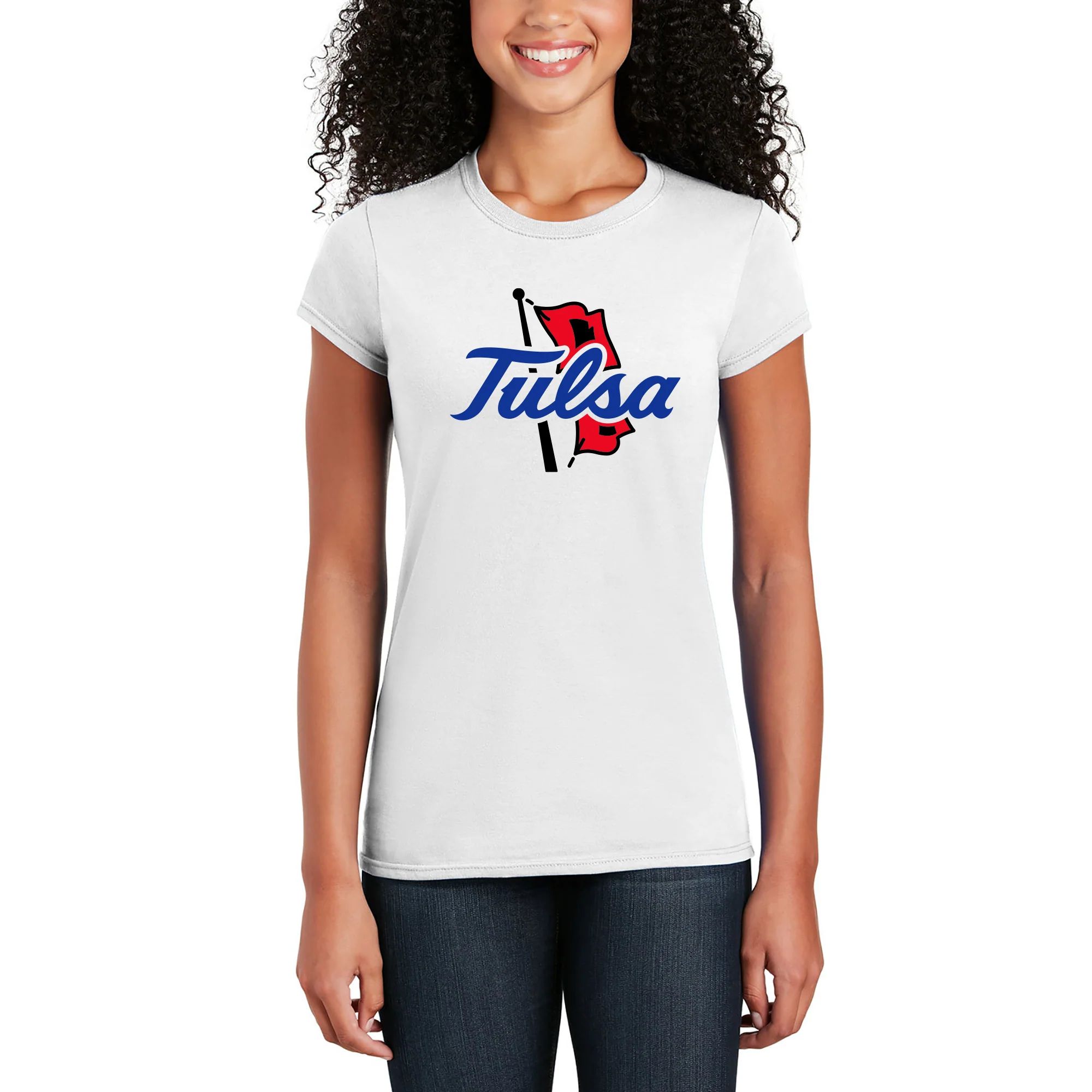 University of Tulsa Golden Hurricanes Primary Logo Cotton Womens T-Shirt - White - Image 4