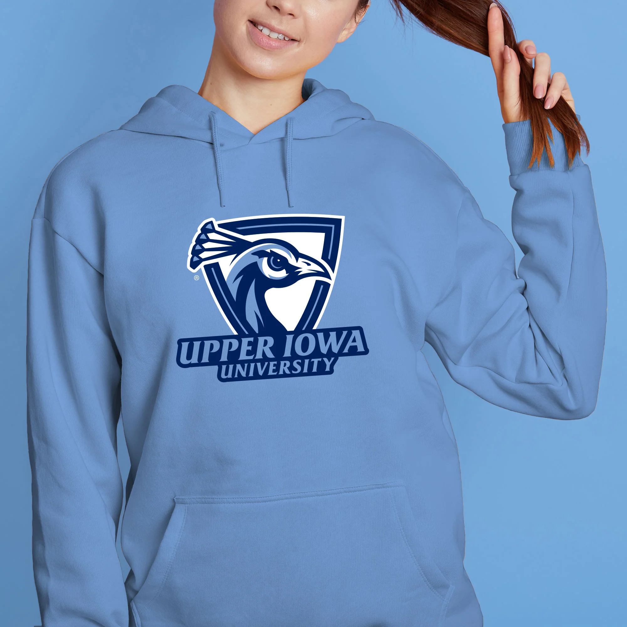Upper Iowa Secondary Logo Hoodie - C Blue - Image 4
