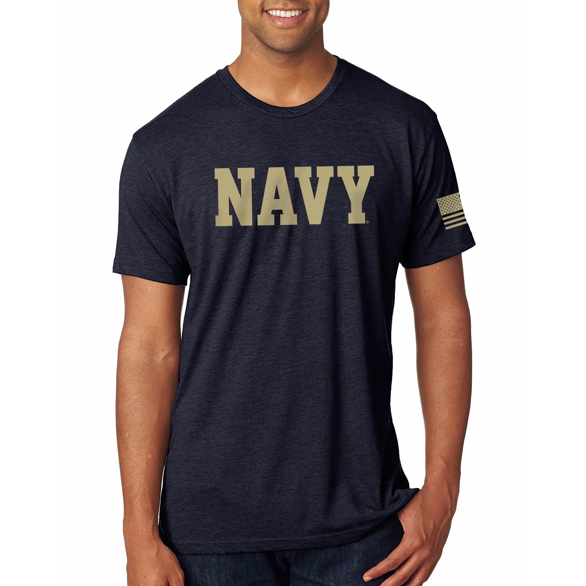 United States Naval Academy Midshipmen Block Navy Flag Sleeve Triblend Short Sleeve T-Shirt - Vintage Navy - Image 4