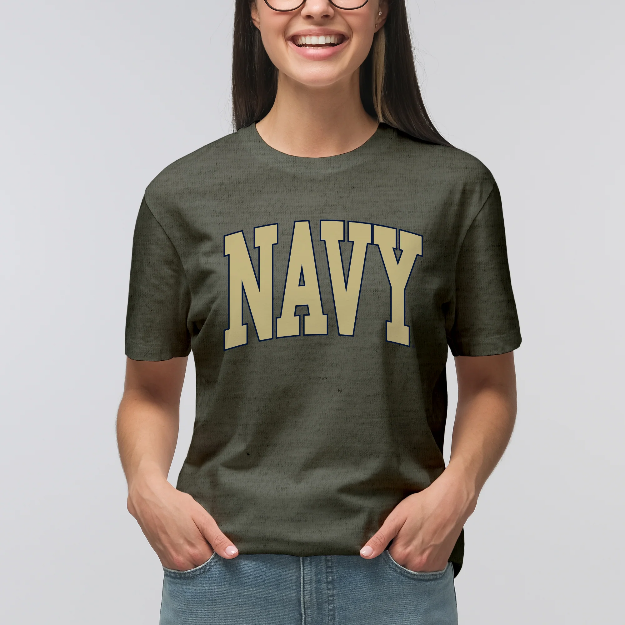 US Naval Academy Midshipmen Mega Arch T-Shirt - Heather Military - Image 4