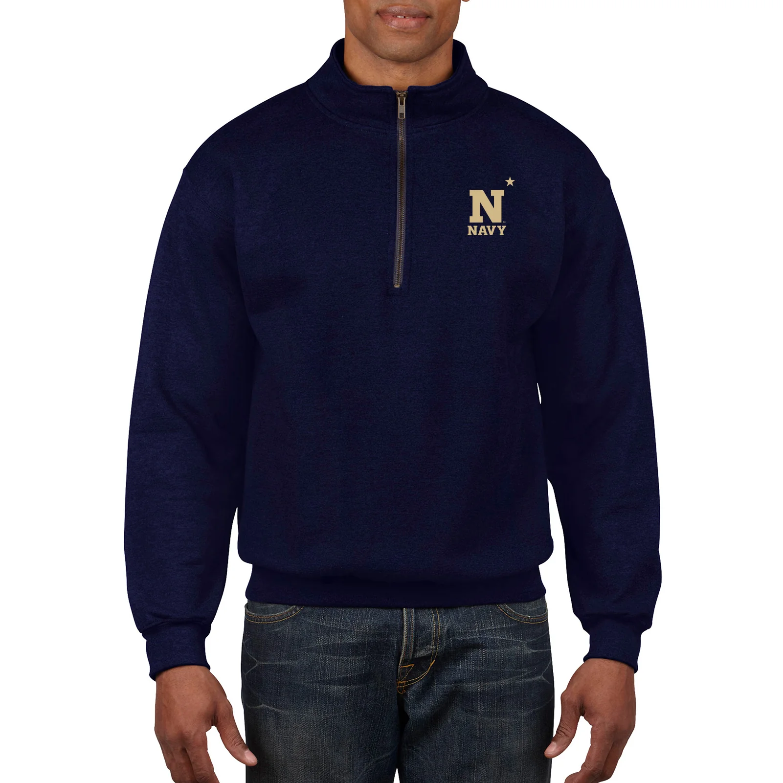 United States Naval Academy Primary Logo Left Chest 1/4 Zip Sweatshirt - Navy - Image 4