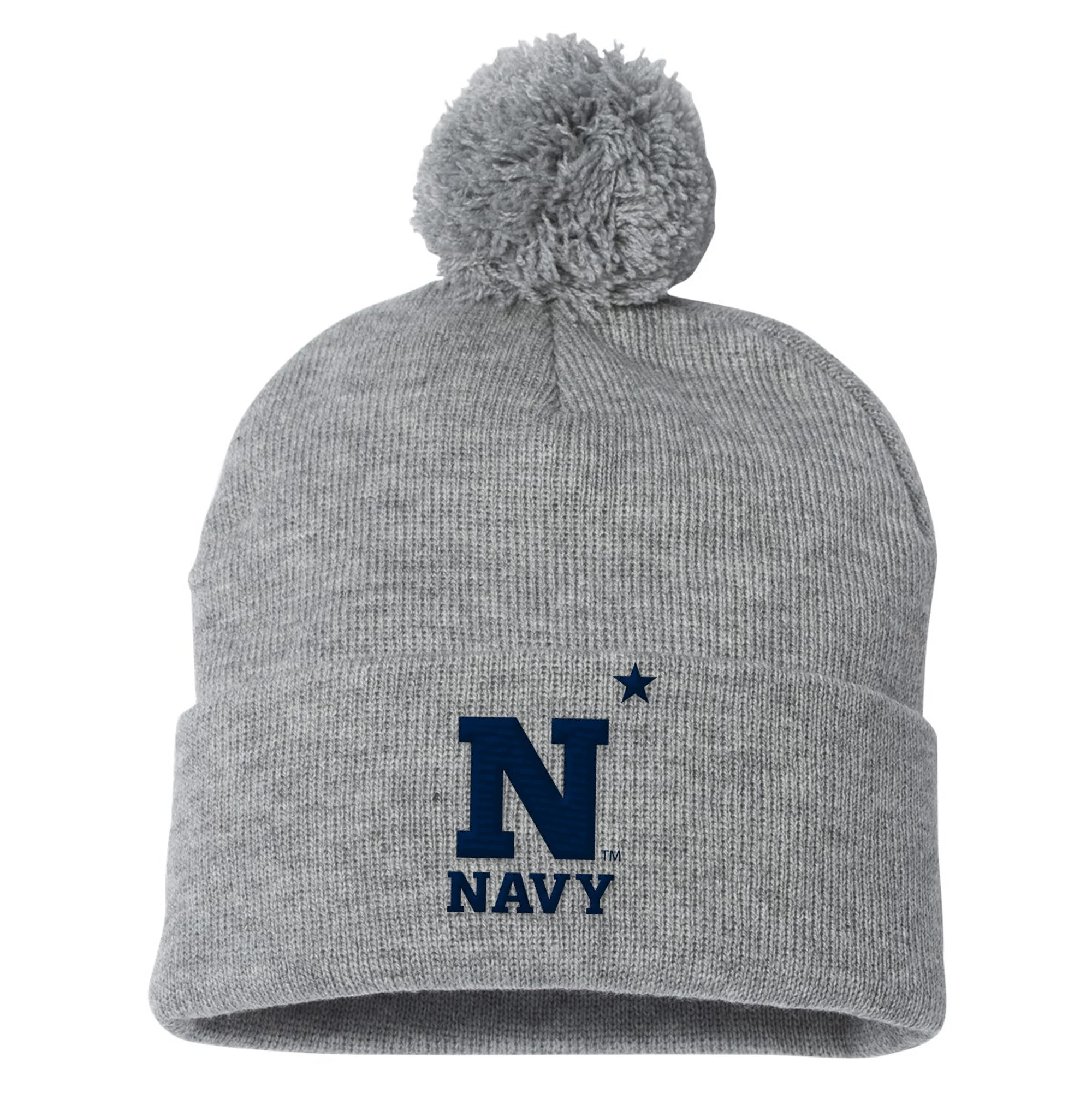 US Naval Academy Primary Logo Pom Pom Cuffed Beanie - Image 2