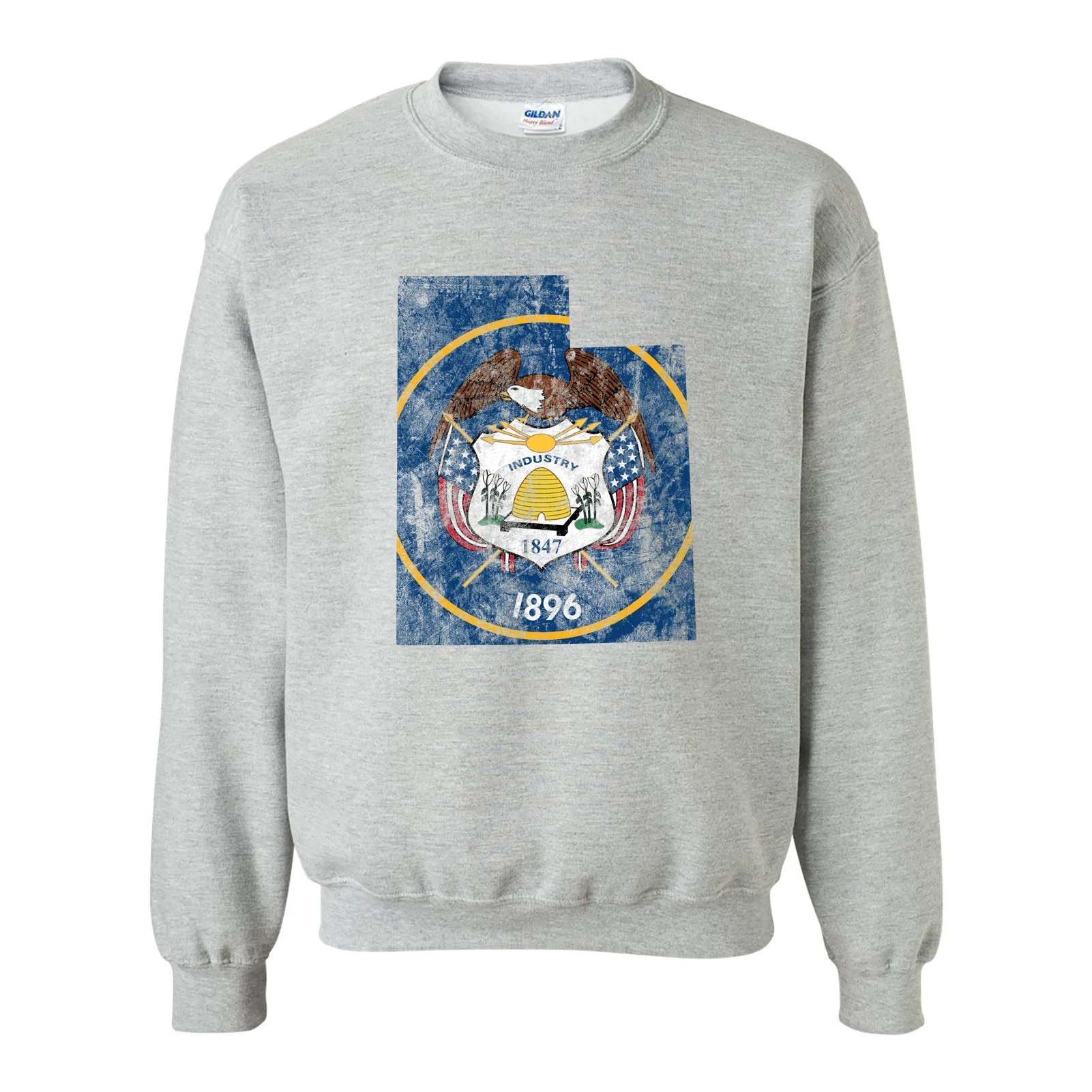 Utah Distressed State Flag Outline Crewneck Sweatshirt - Sport Grey