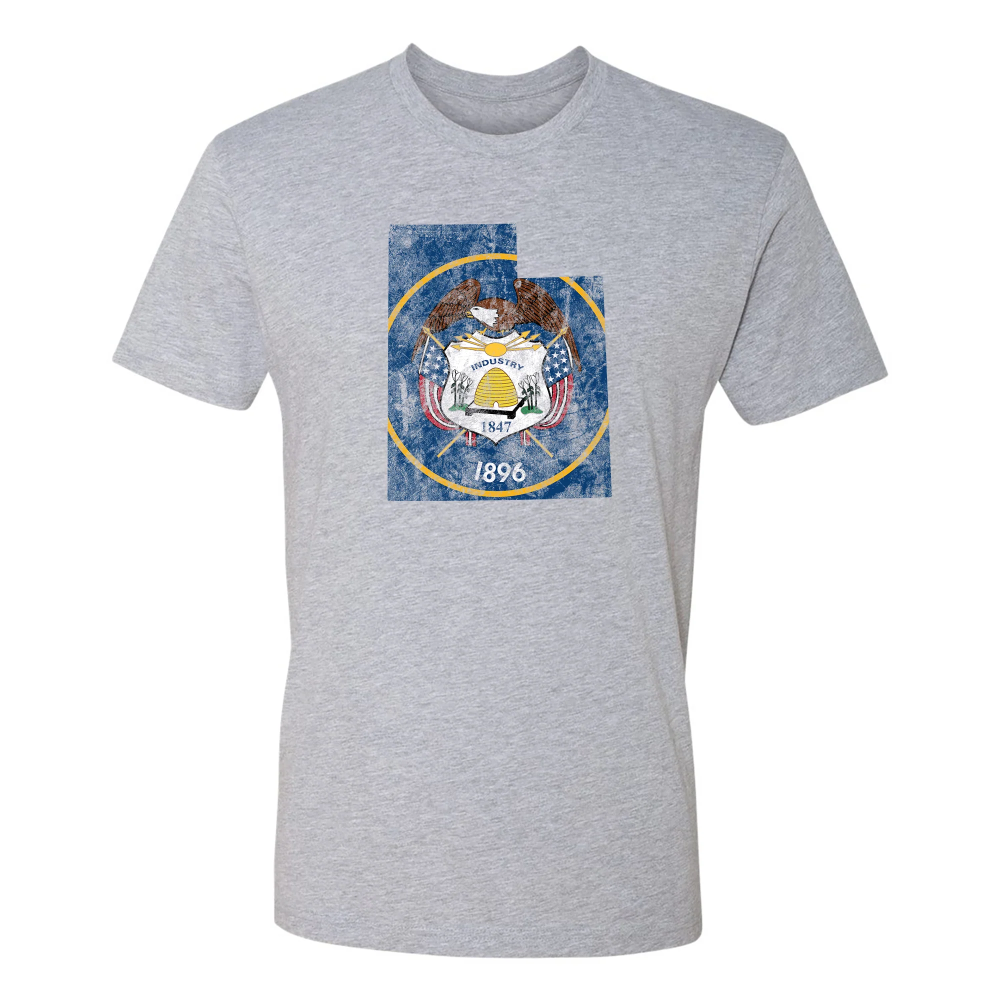 Utah Distressed State Flag Outline NLA T-Shirt - Heather Grey