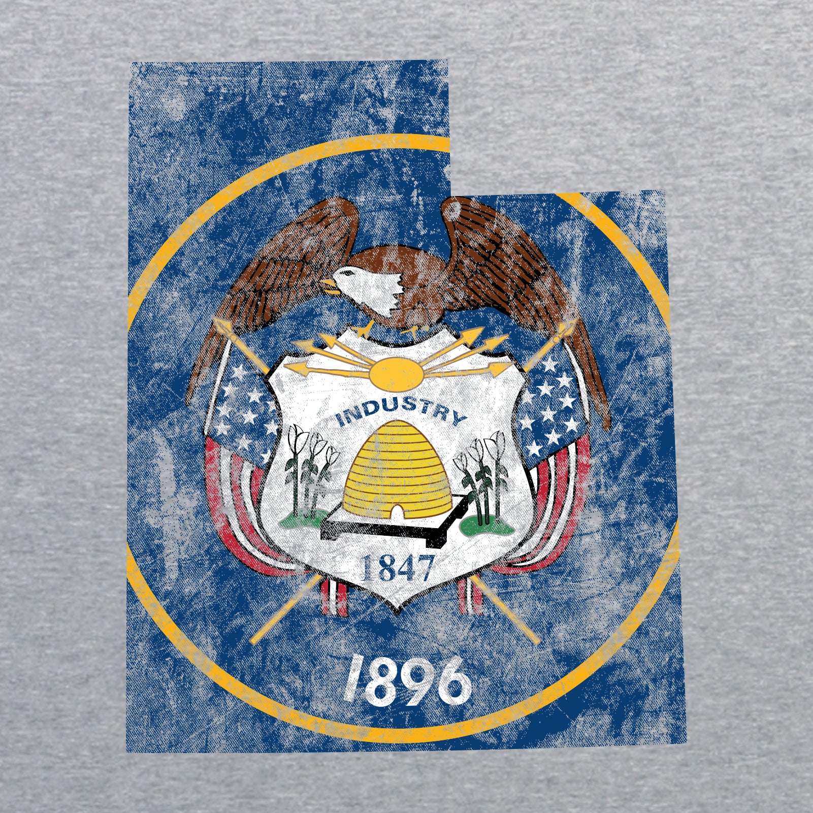 Utah Distressed State Flag Outline Crewneck Sweatshirt - Sport Grey - Image 2