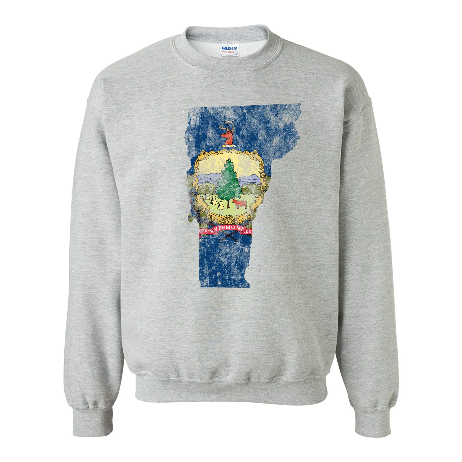 Vermont Distressed State Flag Outline Crewneck Sweatshirt - Sport Grey