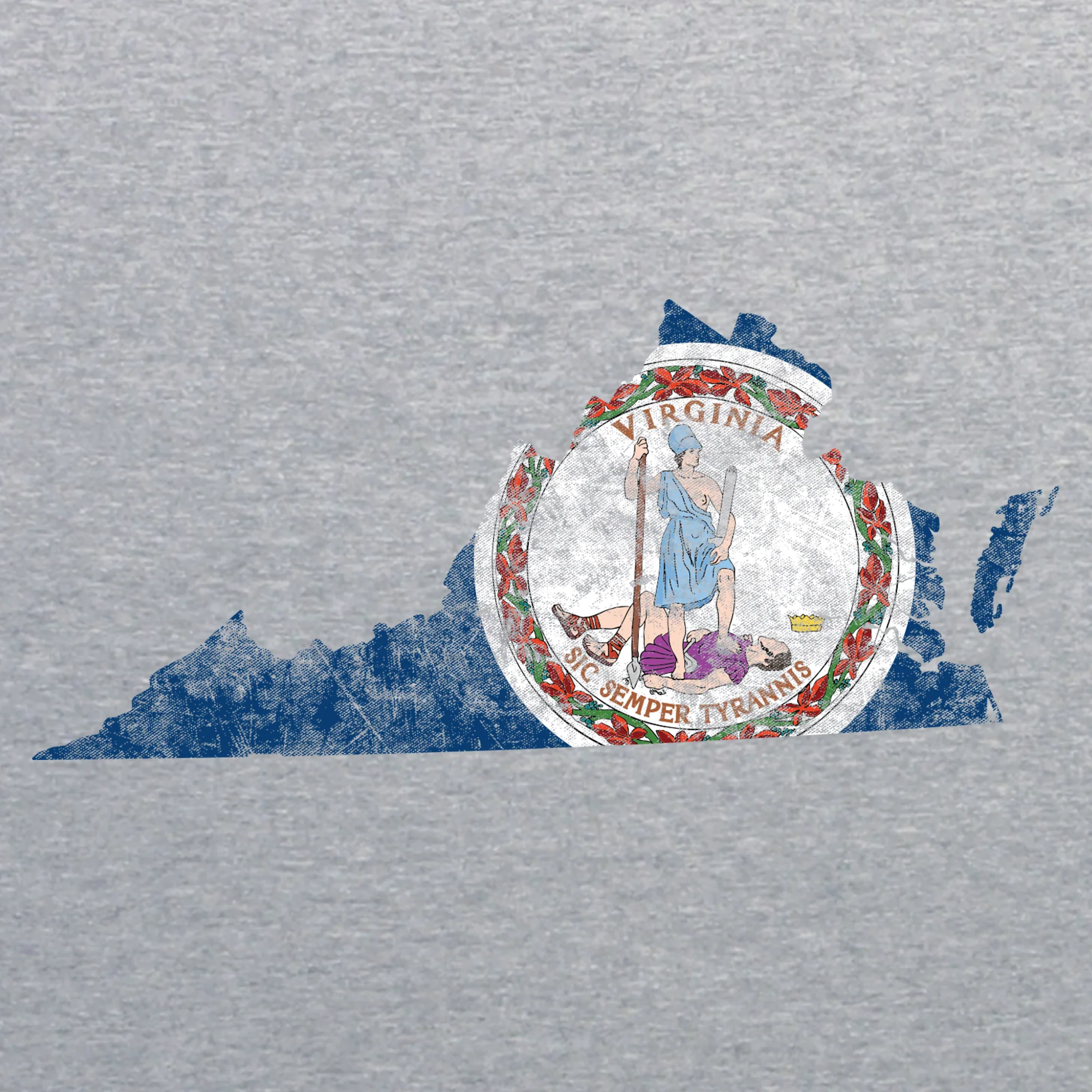 Virginia Distressed State Flag Outline NLA T-Shirt - Heather Grey - Image 2
