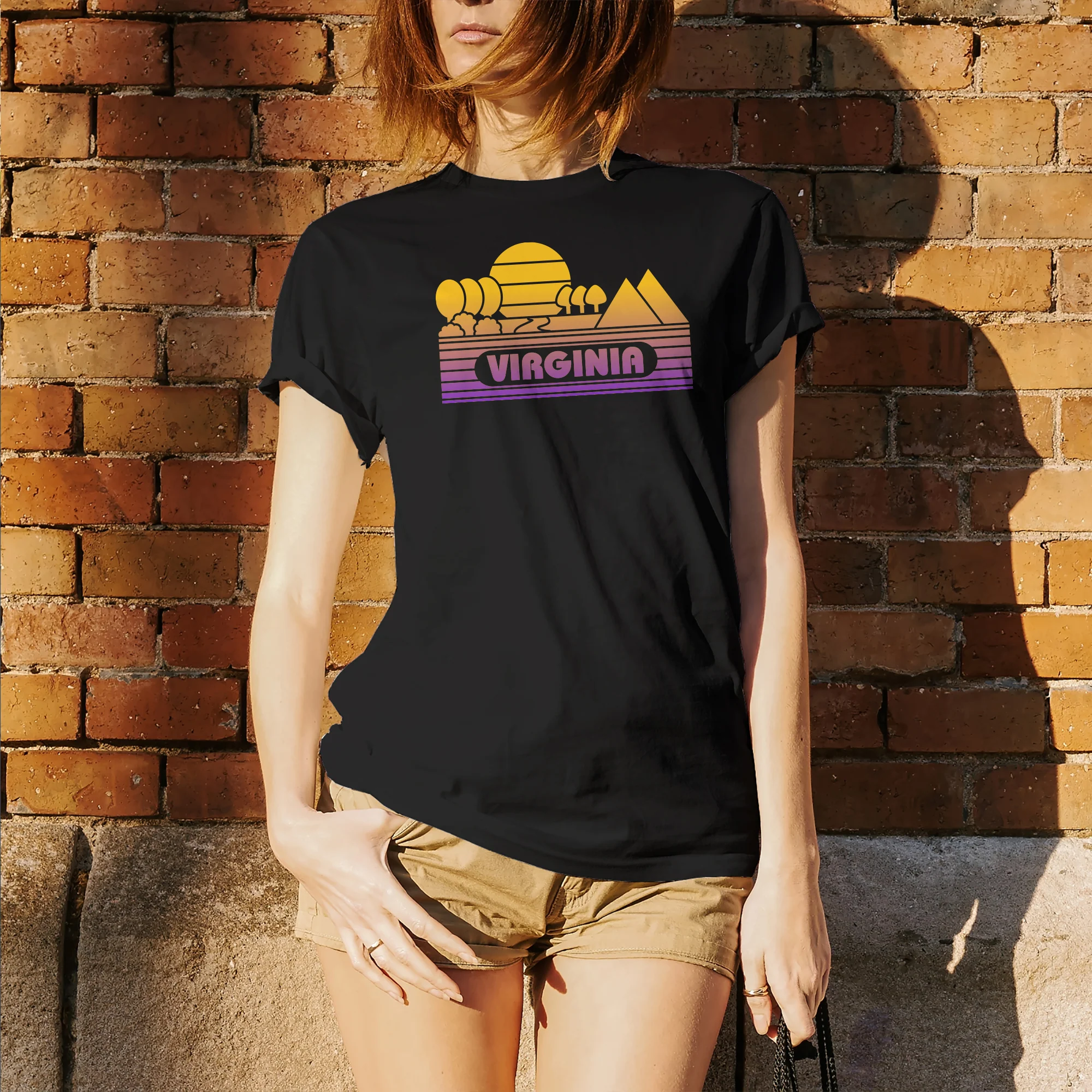 Virginia Groovy Sunset T-Shirt - Black - Image 4
