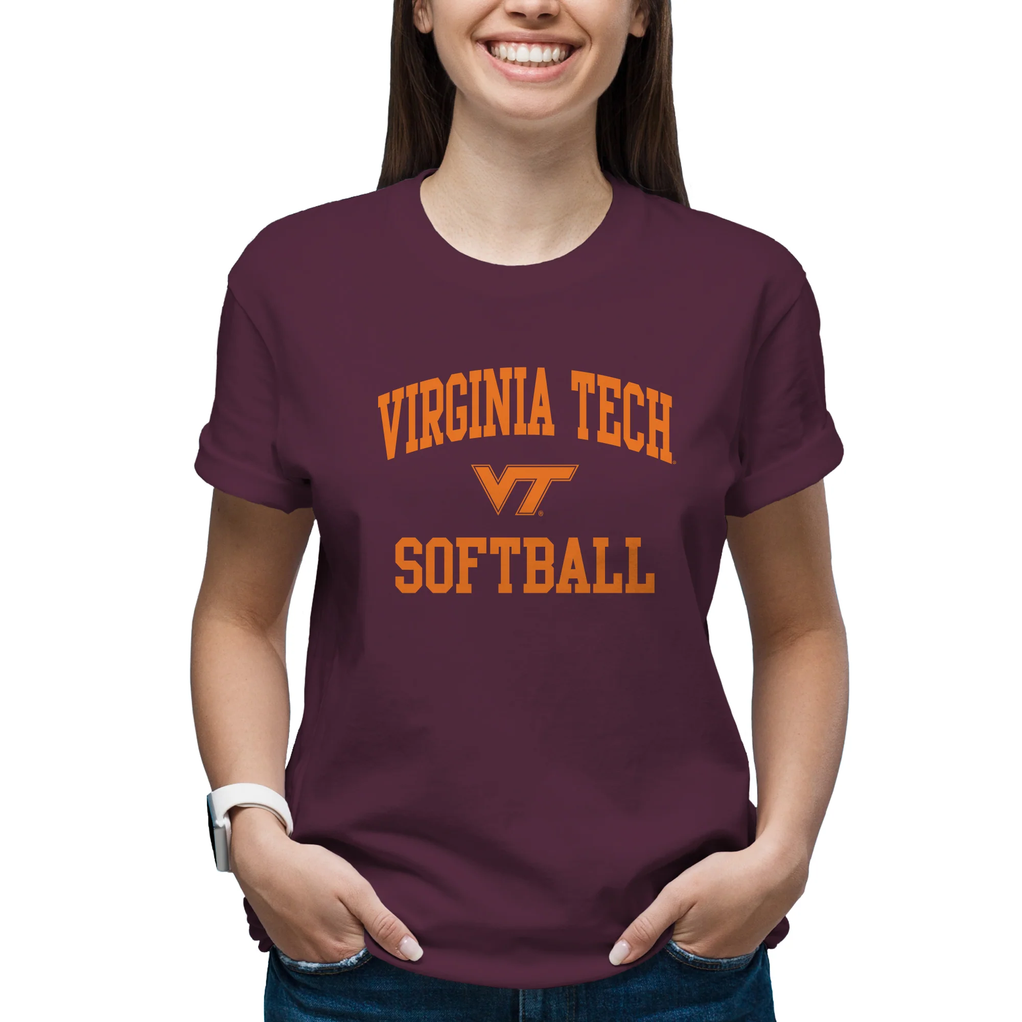 Virginia Tech Arch Logo Softball T-Shirt - Maroon - Image 4