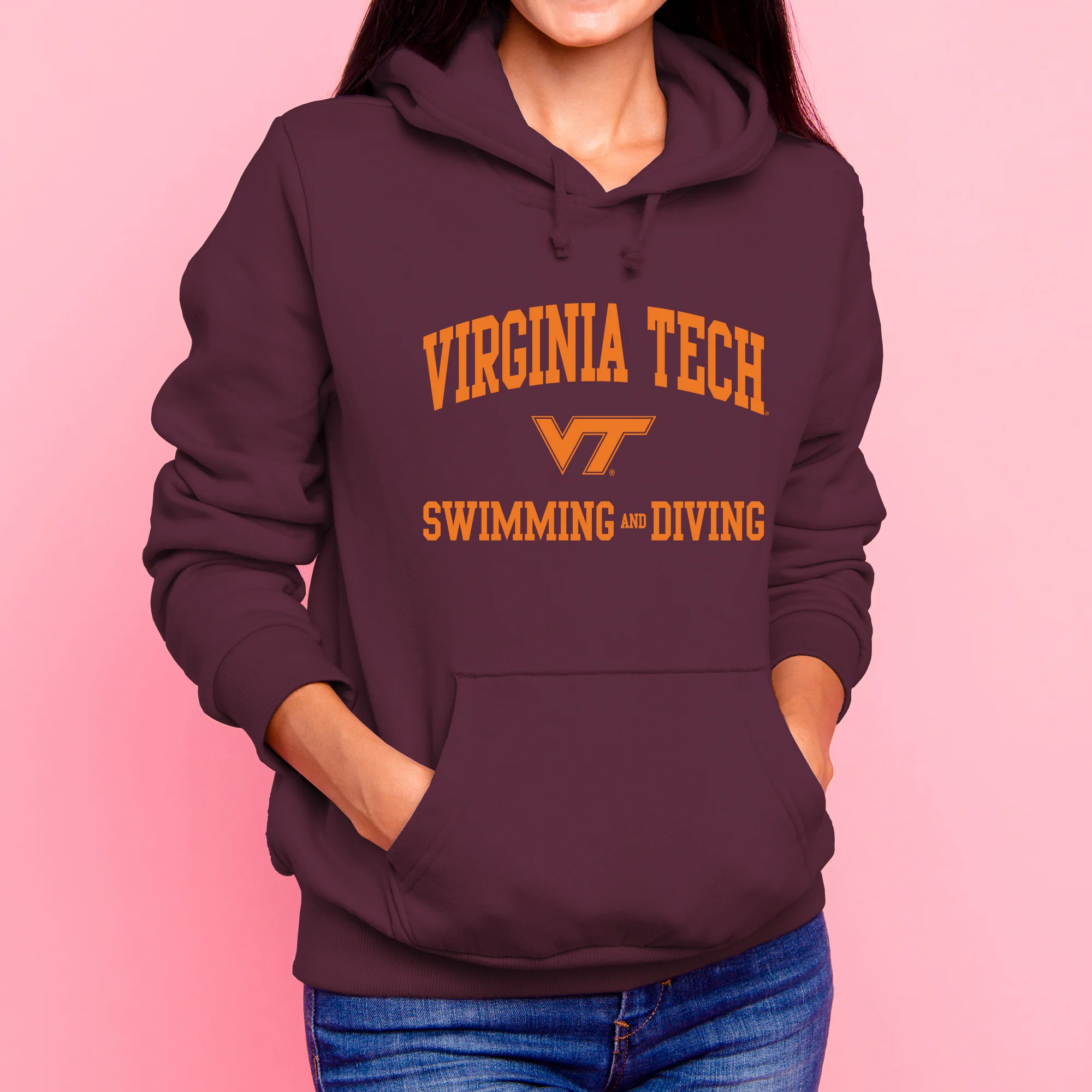 Virginia Tech Arch Logo Swimming & Diving Hoodie - Maroon - Image 4