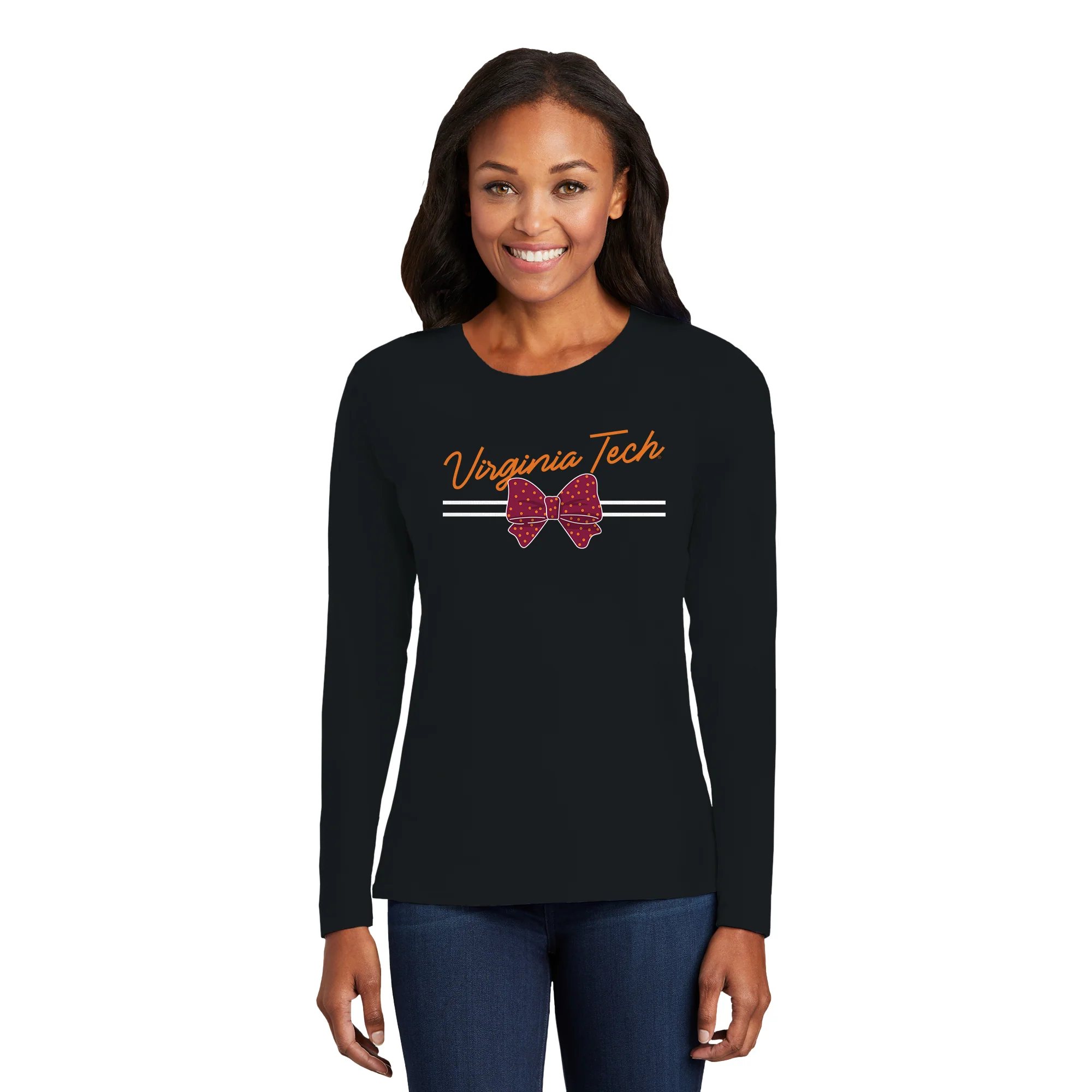 Virginia Tech Bow Script Womens Long Sleeve - Black - Image 3