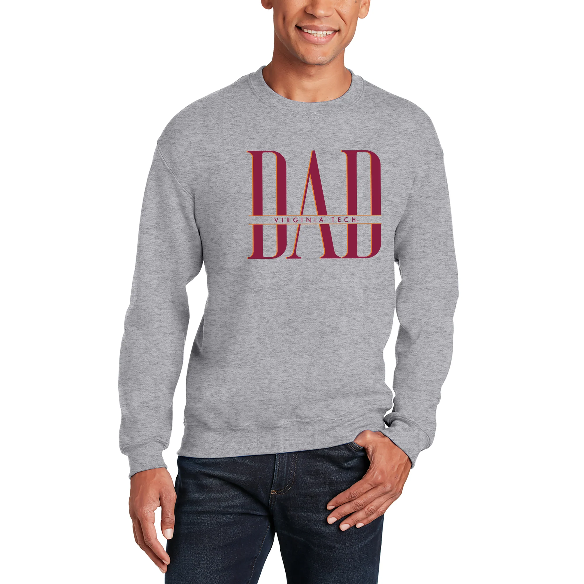 Virginia Tech Classic Dad Crewneck Sweatshirt - Sport Grey - Image 3