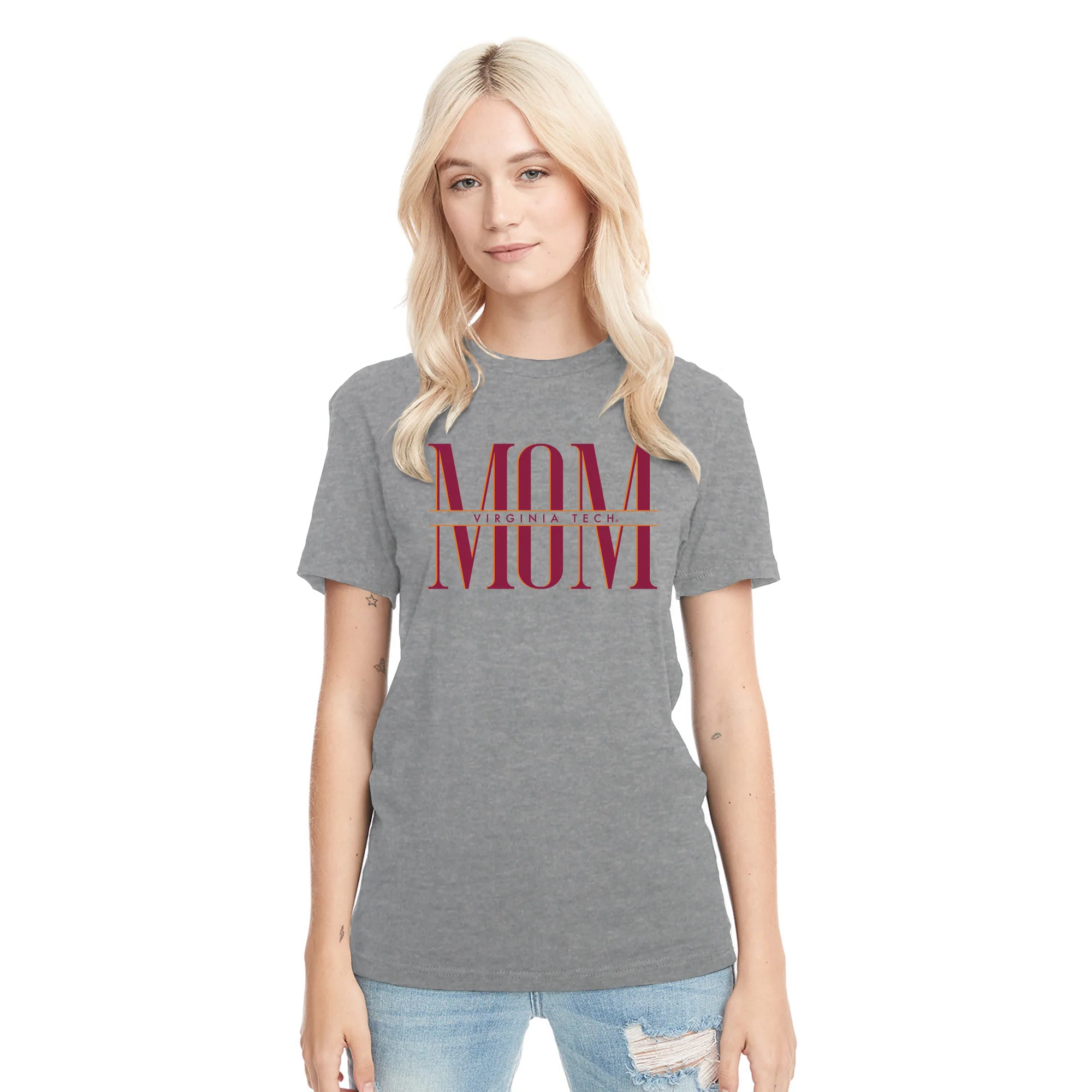 Virginia Tech Classic Mom Triblend T-Shirt - Athletic Grey - Image 3