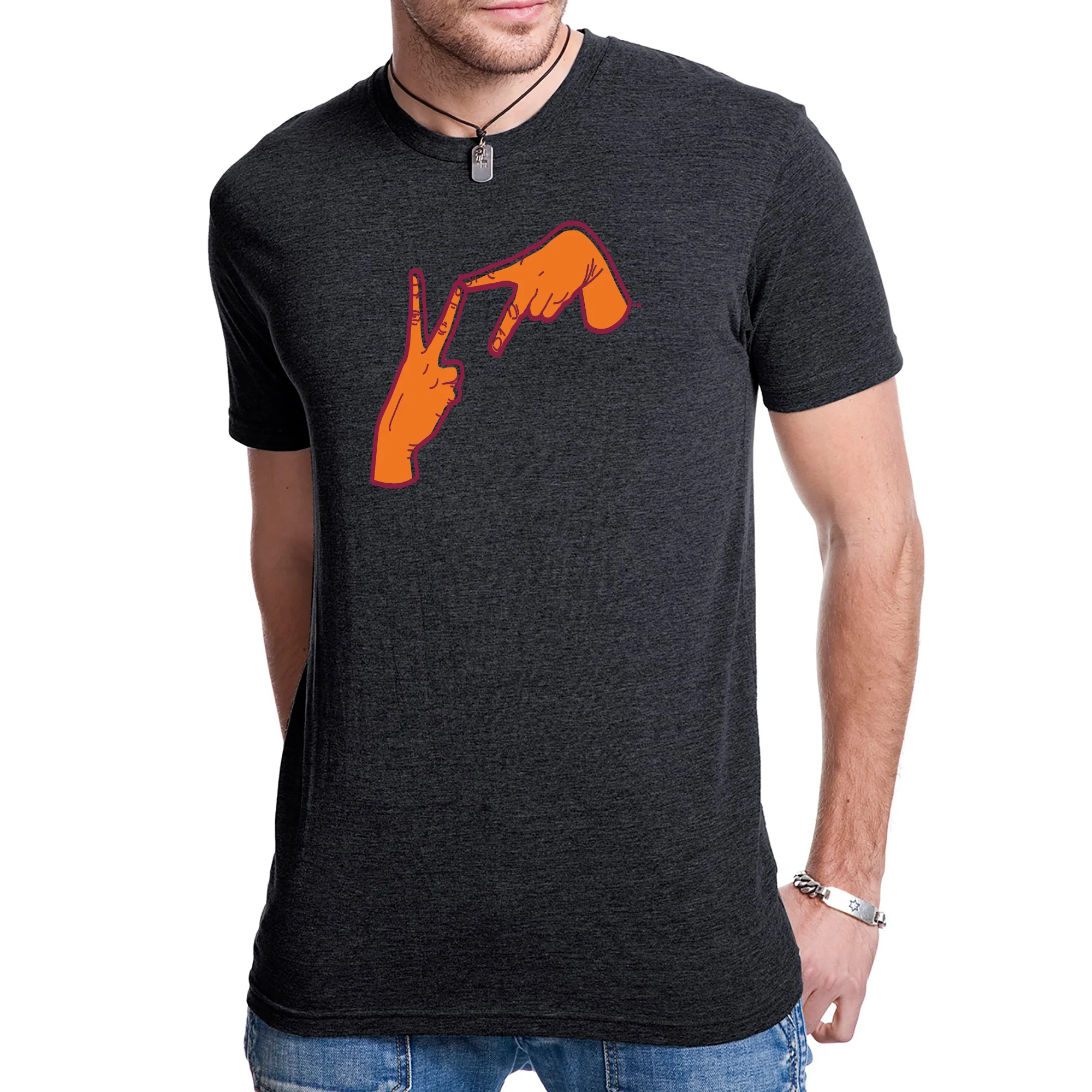 Virginia Tech Hands Logo Triblend T-Shirt - Vintage Black - Image 3