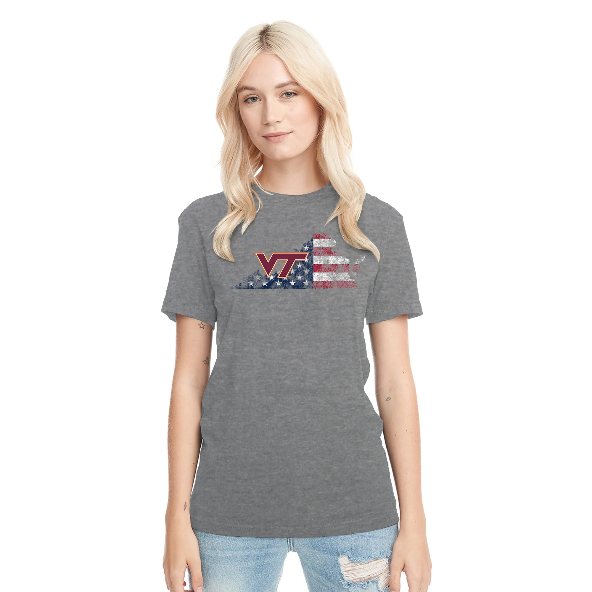 Virginia Tech Patriotic State Silhouette NLA Triblend T-Shirt - Premium Heather - Image 4