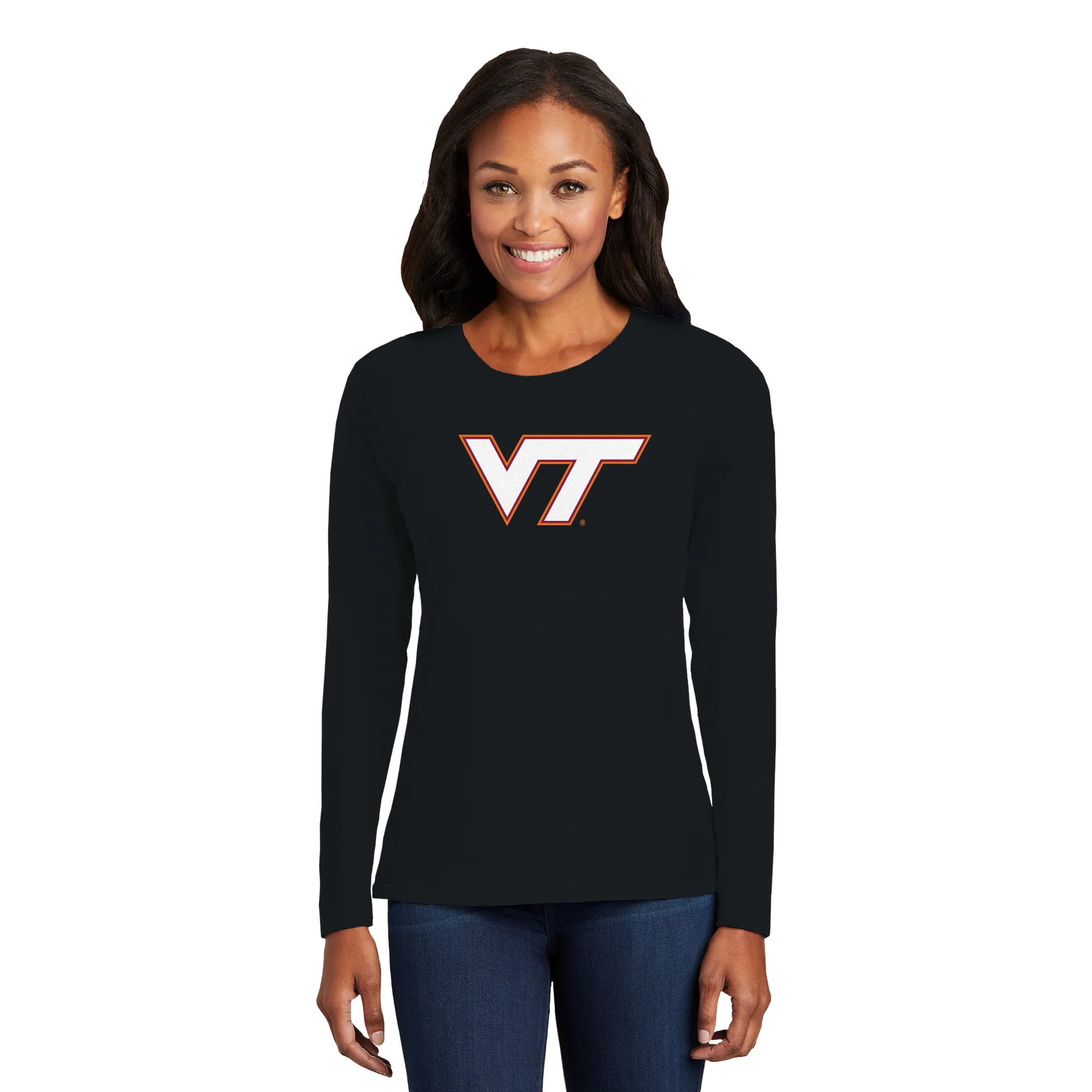 Virginia Tech Primary Logo Women's Long Sleeve - Black - Image 3