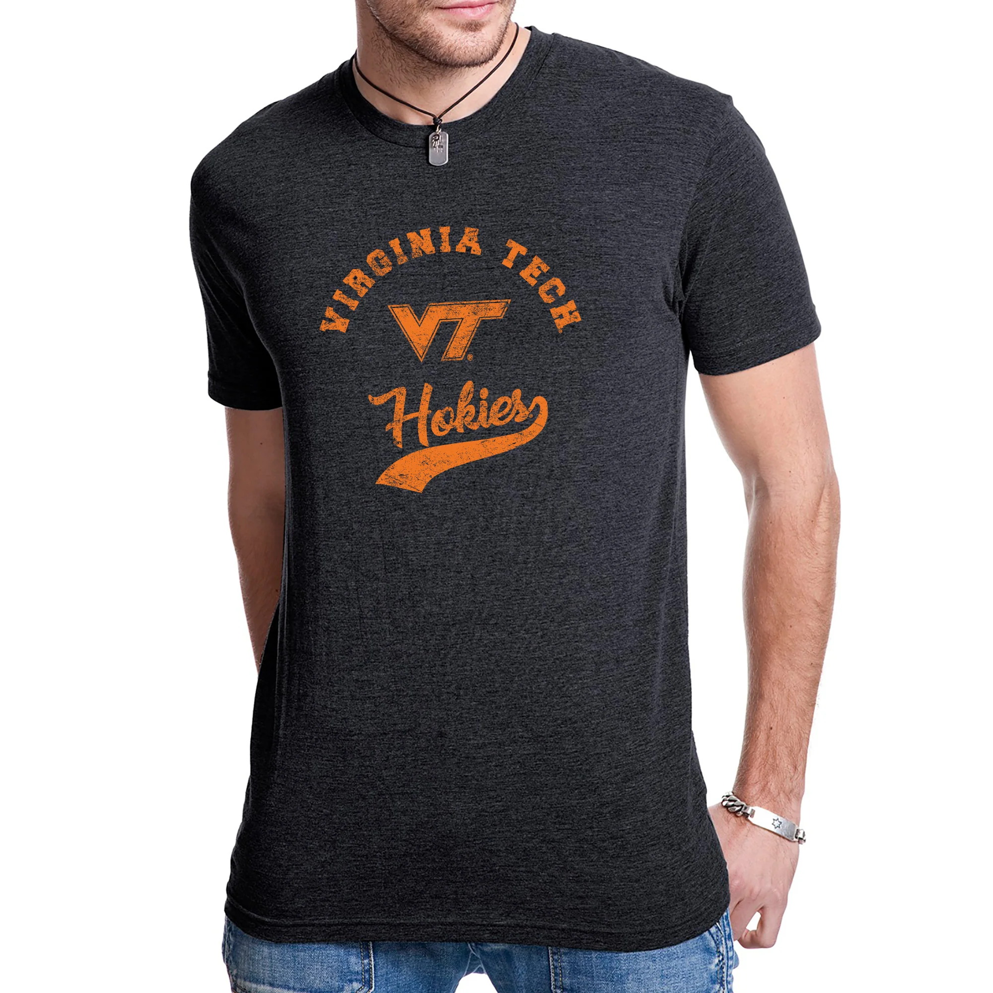 Virginia Tech Retro Script NLA Triblend T-Shirt - Vintage Black - Image 3