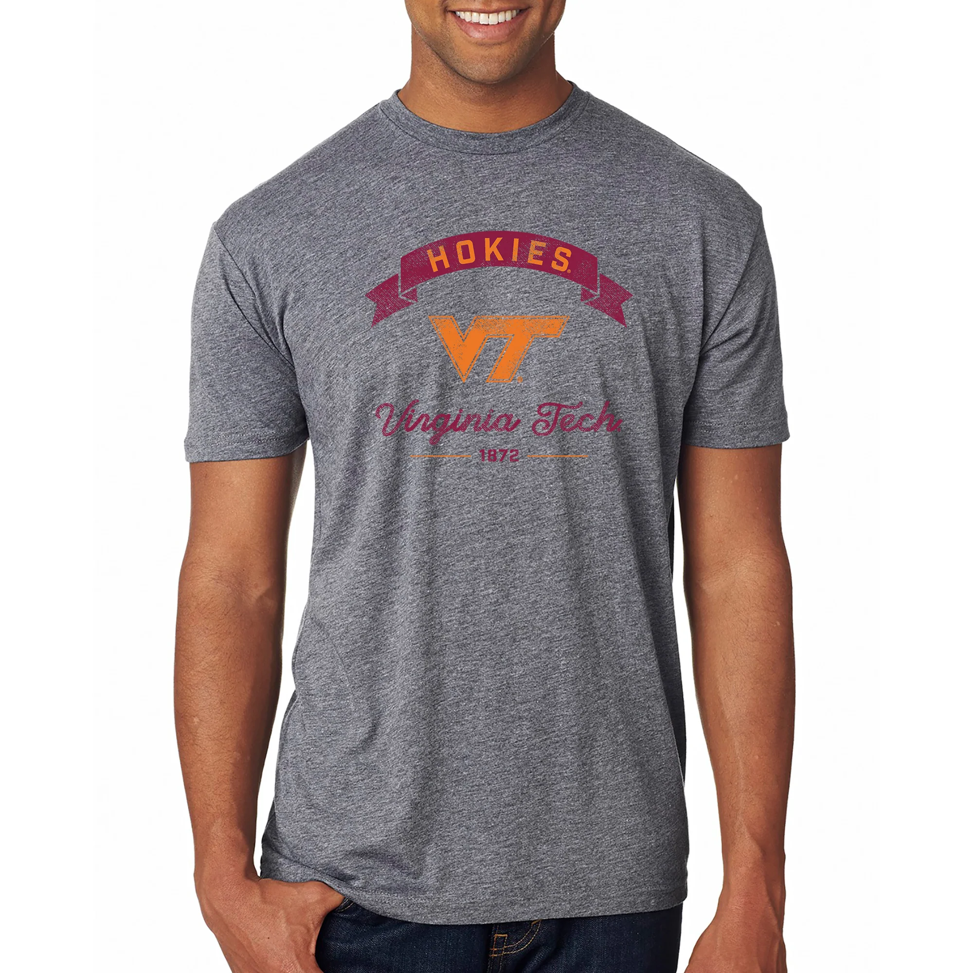 Virginia Tech Ribbon Arc NLA Triblend T-Shirt - Premium Heather - Image 3