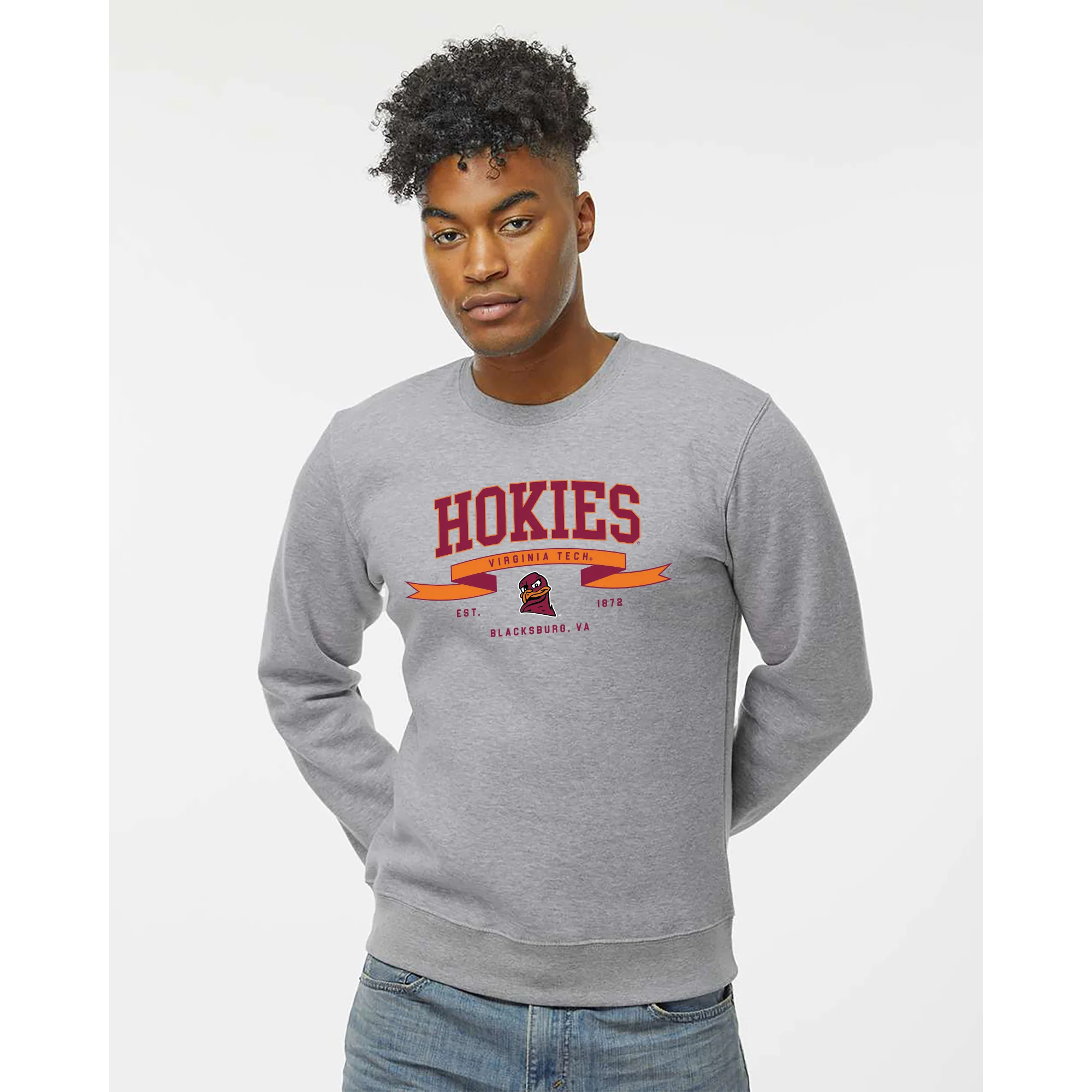 Virginia Tech Ribbon Flight JA BTB Crewneck - Oxford - Image 3