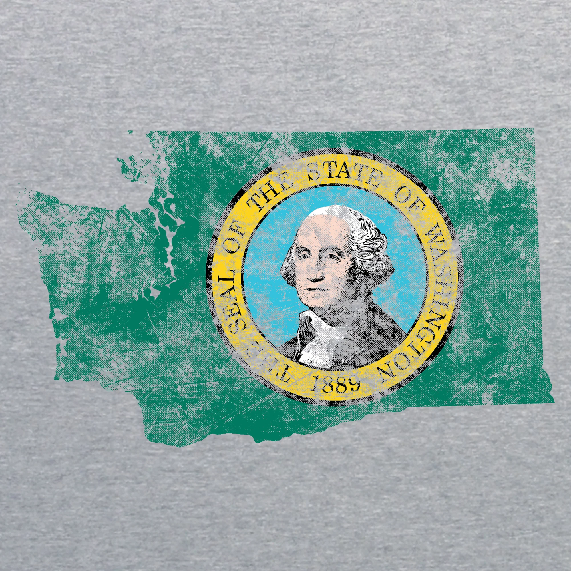 Washington Distressed State Flag Outline Crewneck Sweatshirt - Sport Grey - Image 2