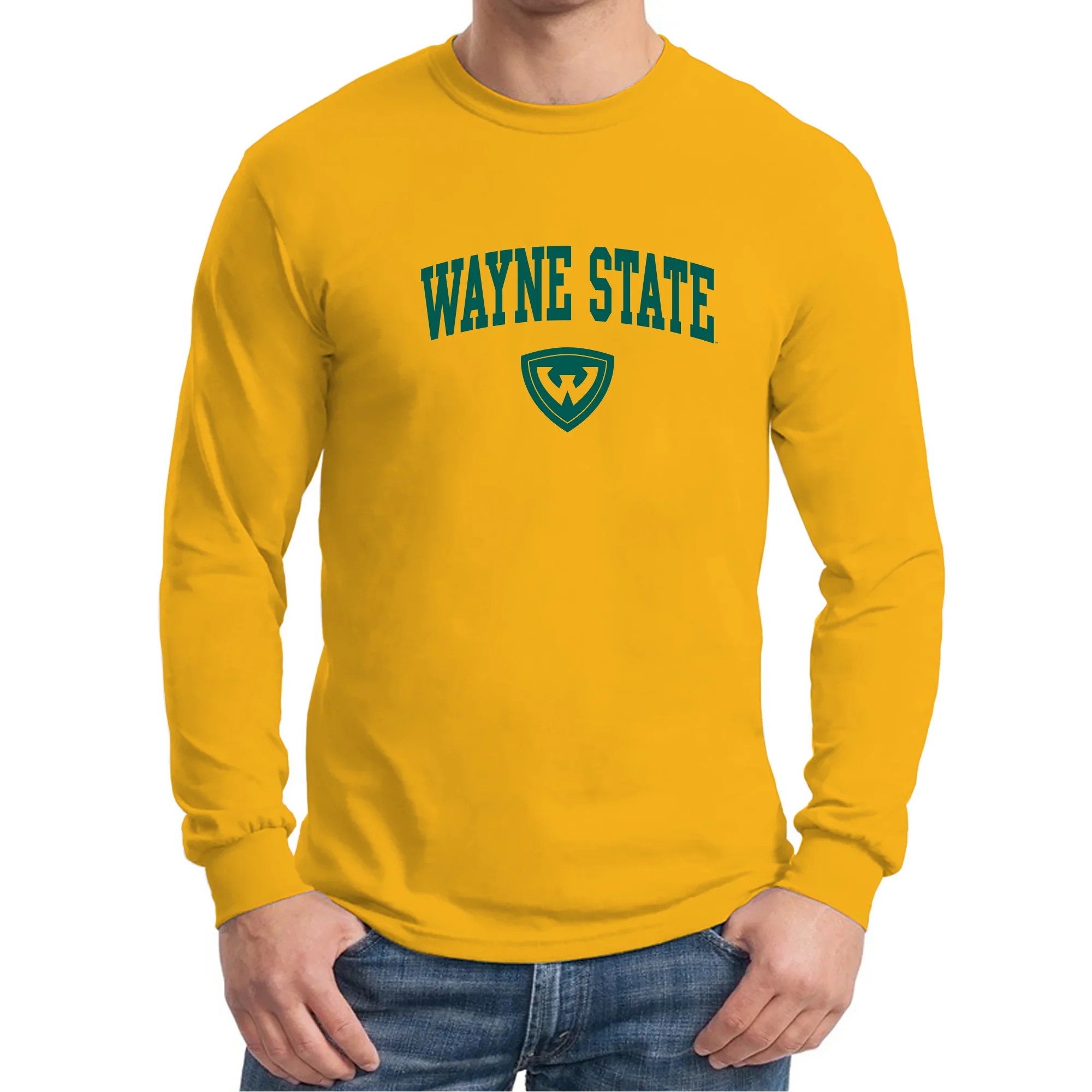 Wayne State University Warriors Arch Logo Long Sleeve T-Shirt - Gold - Image 3