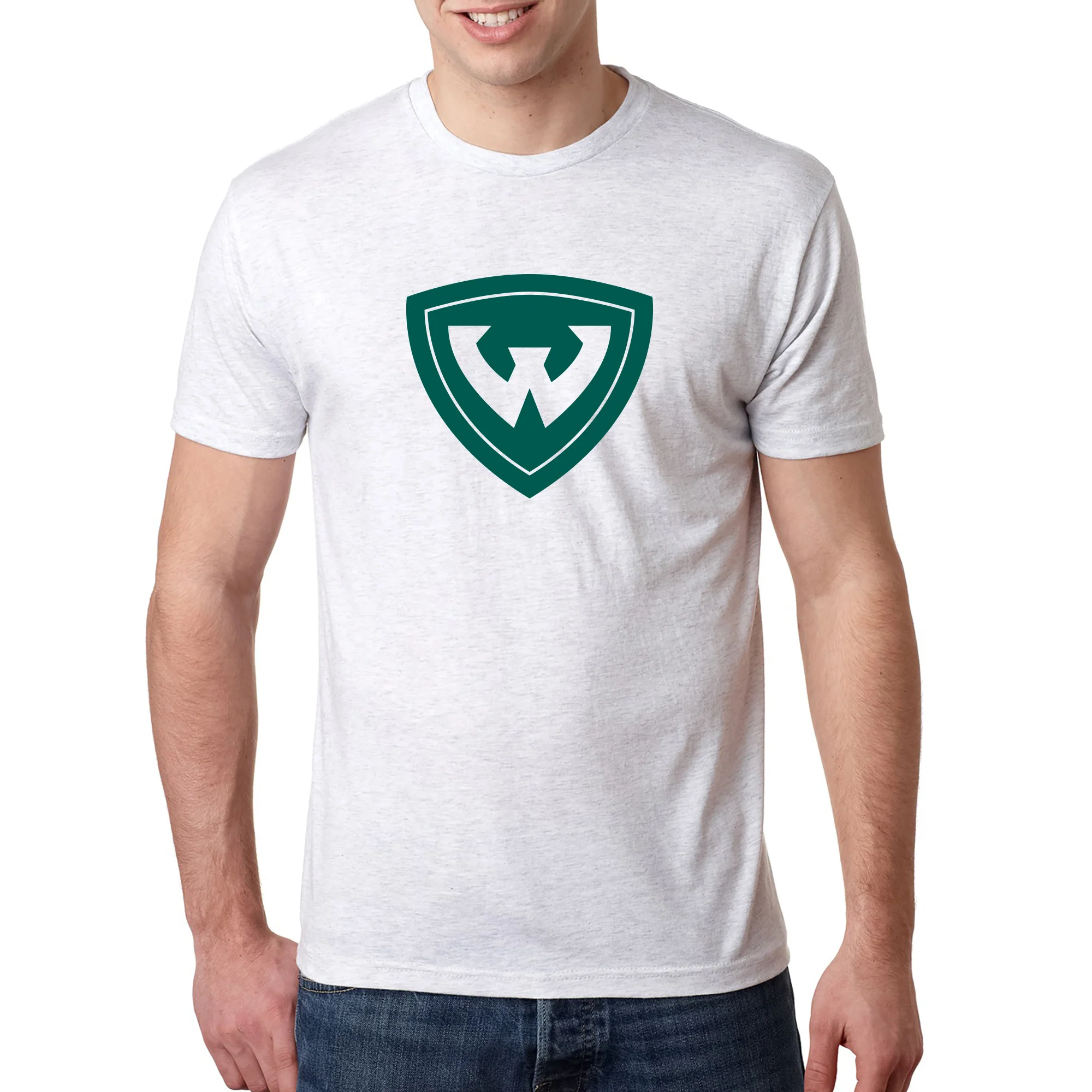 Wayne State University Warriors Primary Logo Triblend Short Sleeve T-Shirt - Heather White - Image 3