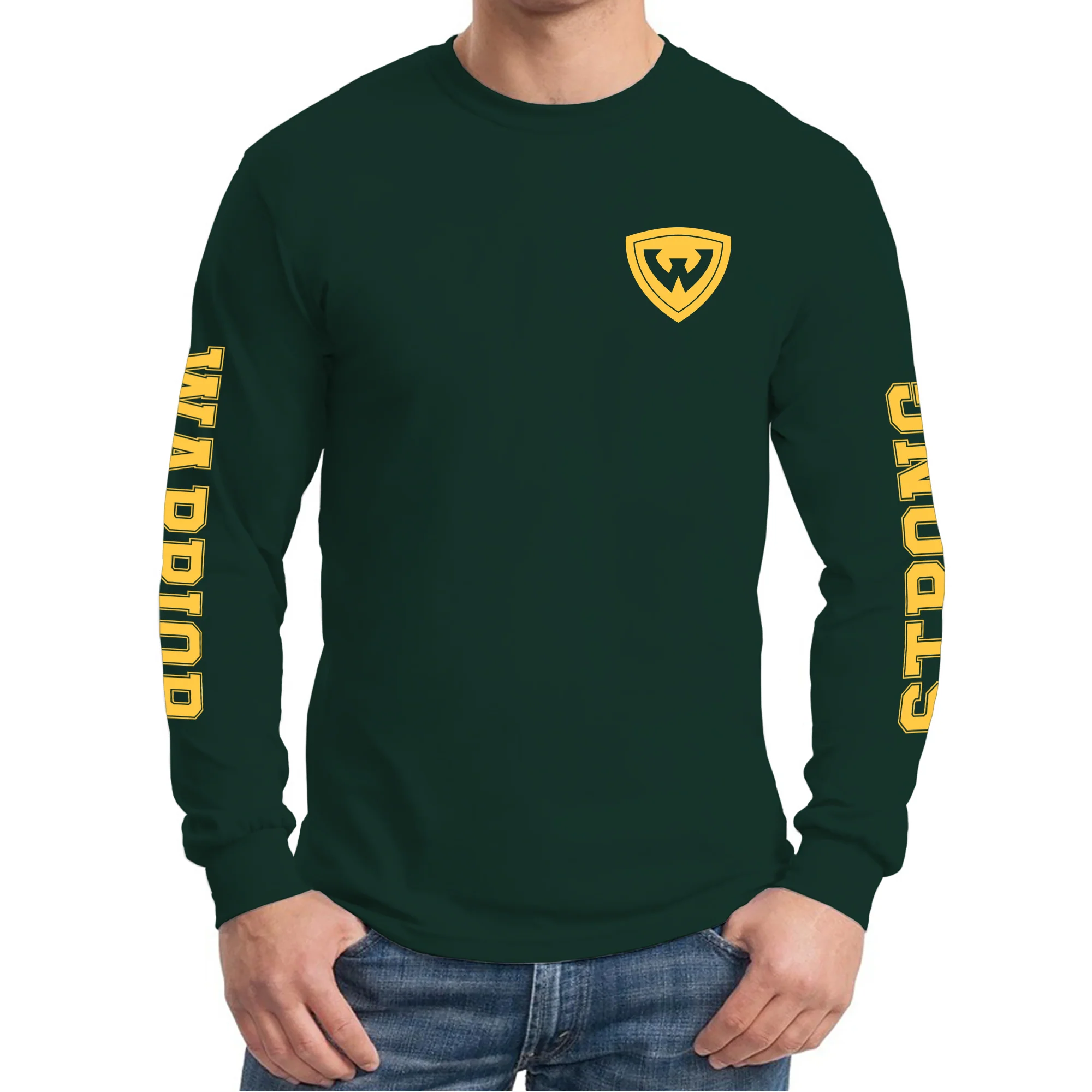 Wayne State University Warriors Double Sleeve Print Long Sleeve T-Shirt - Forest - Image 3