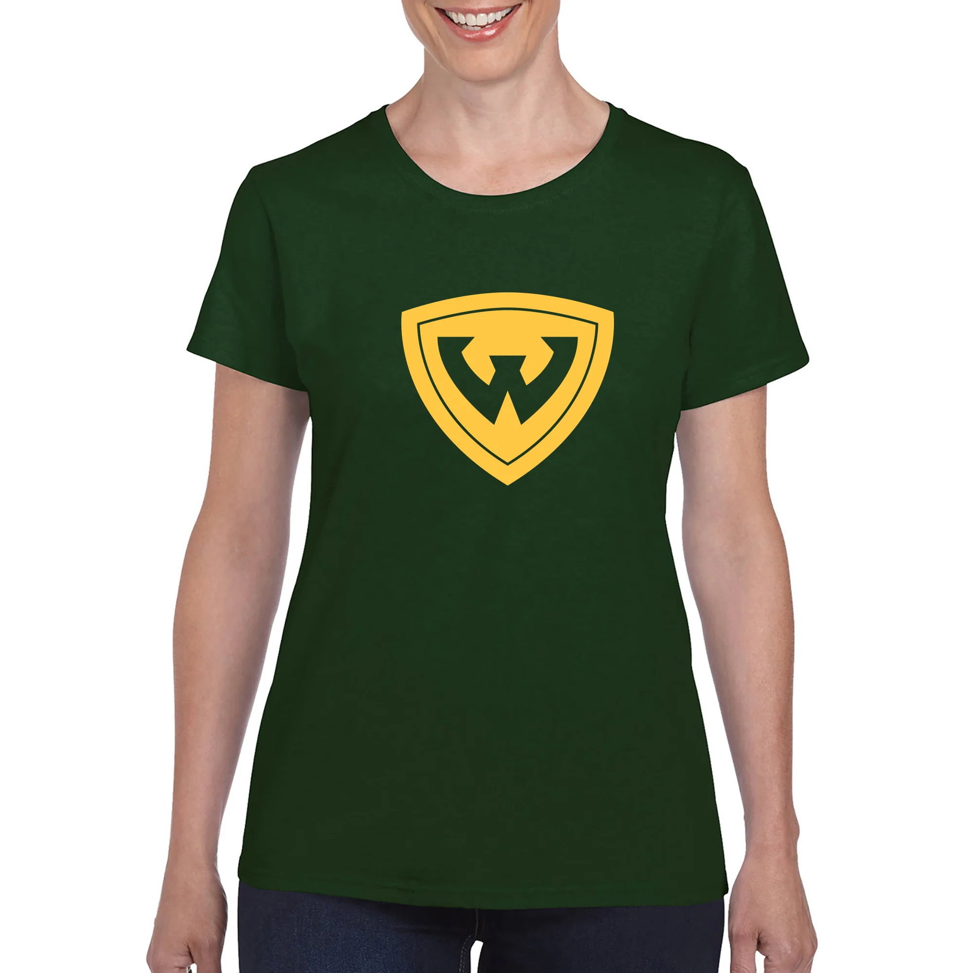 Wayne State University Warriors Primary Logo Womens Short Sleeve T Shirt - Forest Green - Image 3