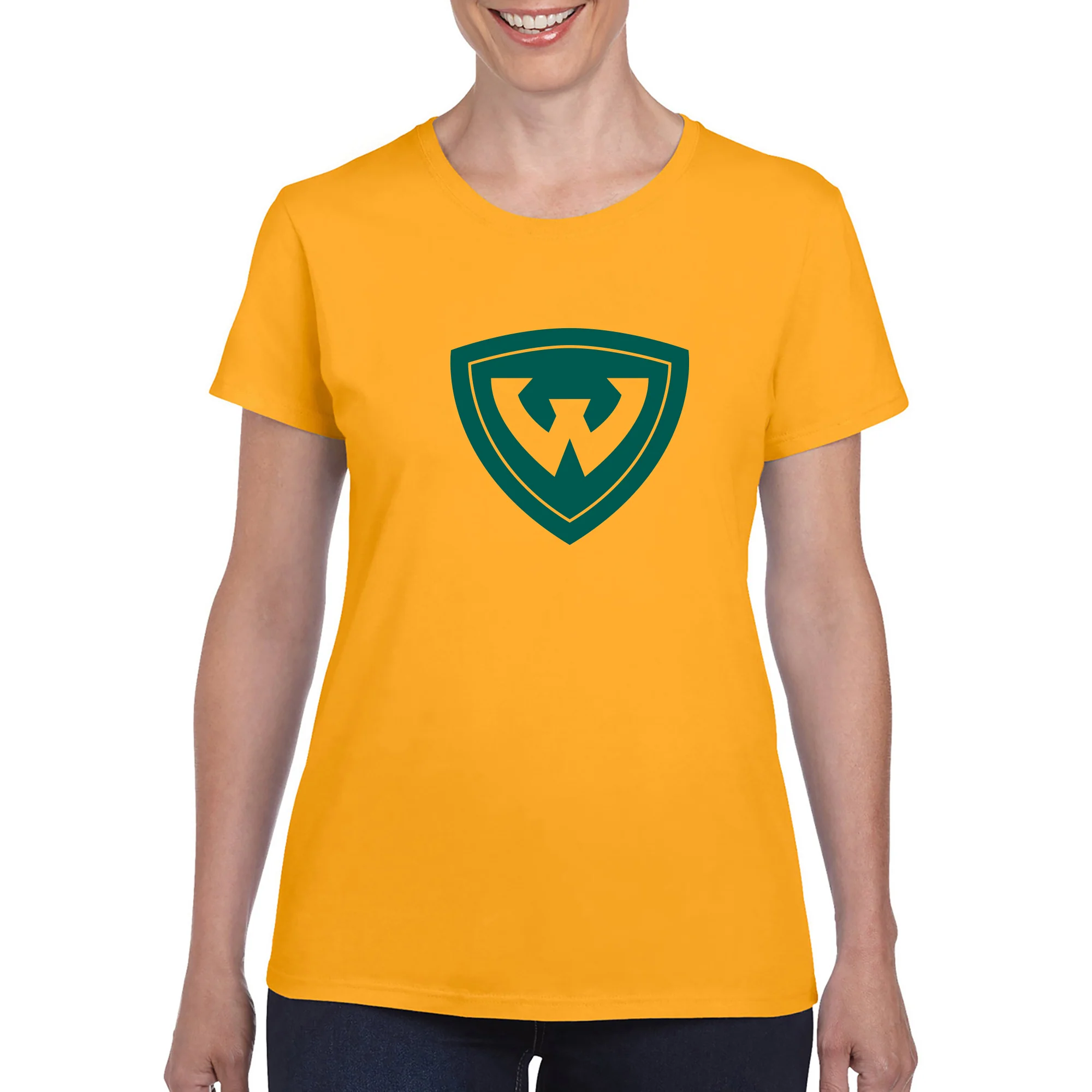 Wayne State University Warriors Primary Logo Womens Short Sleeve T Shirt - Gold - Image 3