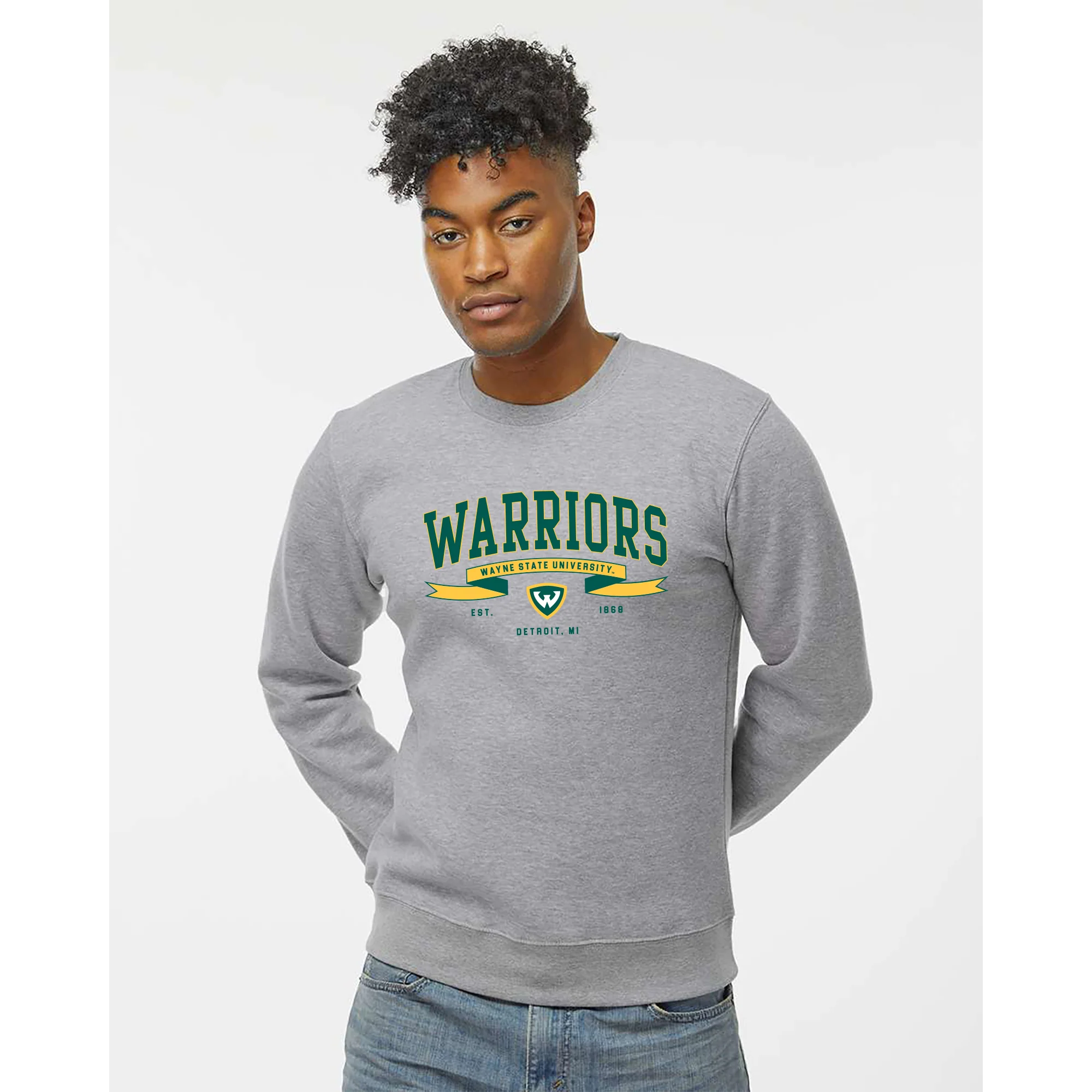 Wayne State Ribbon Flight JA BTB Crewneck - Oxford - Image 3