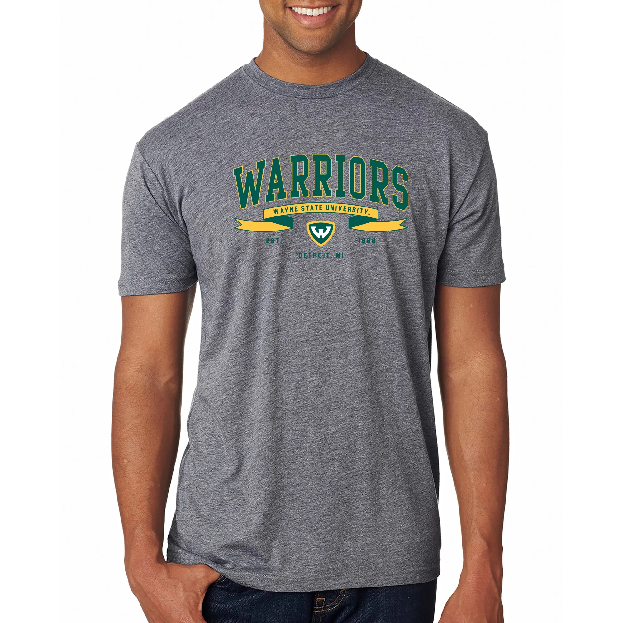 Wayne State Ribbon Flight NLA Triblend T-Shirt - Premium Heather - Image 3