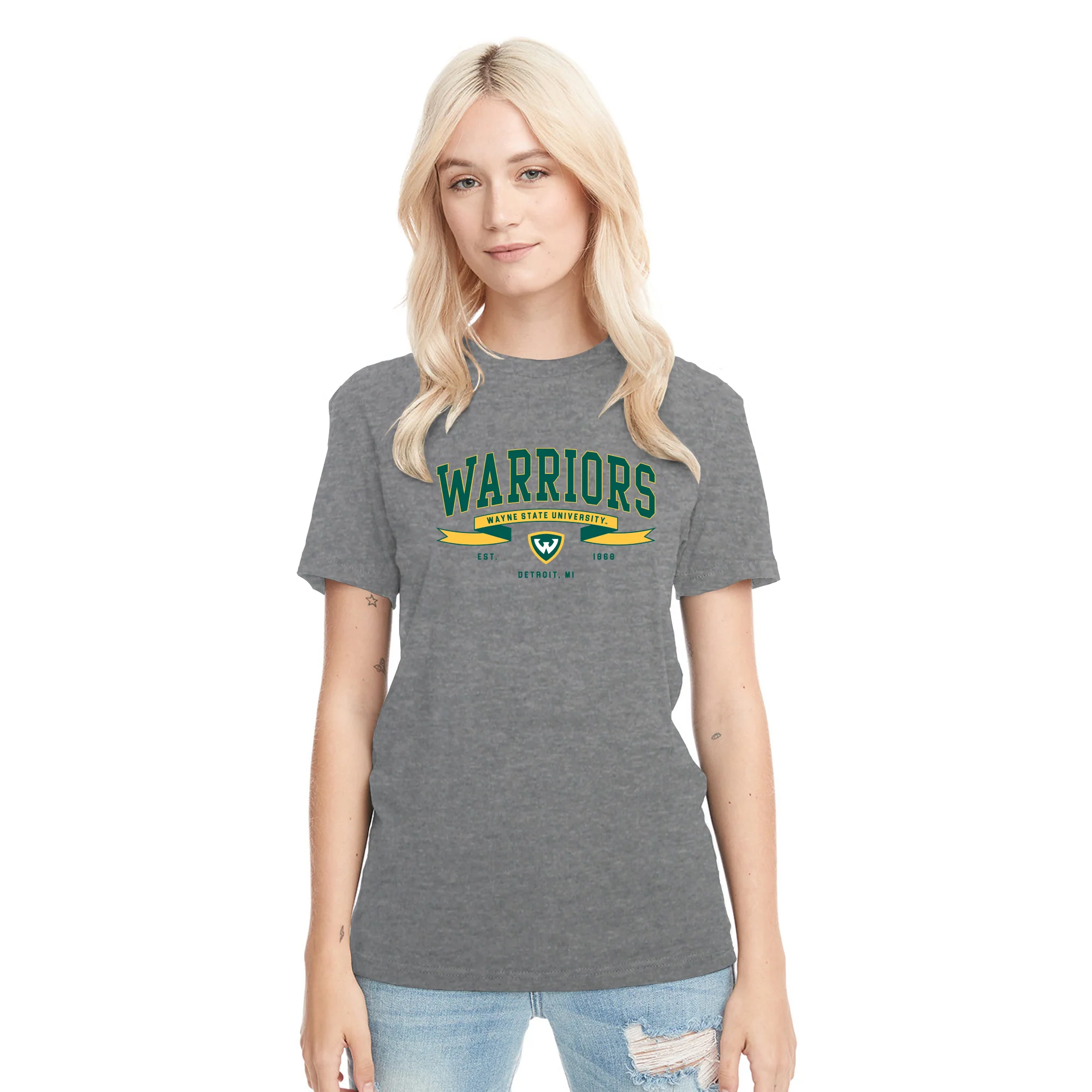 Wayne State Ribbon Flight NLA Triblend T-Shirt - Premium Heather - Image 4