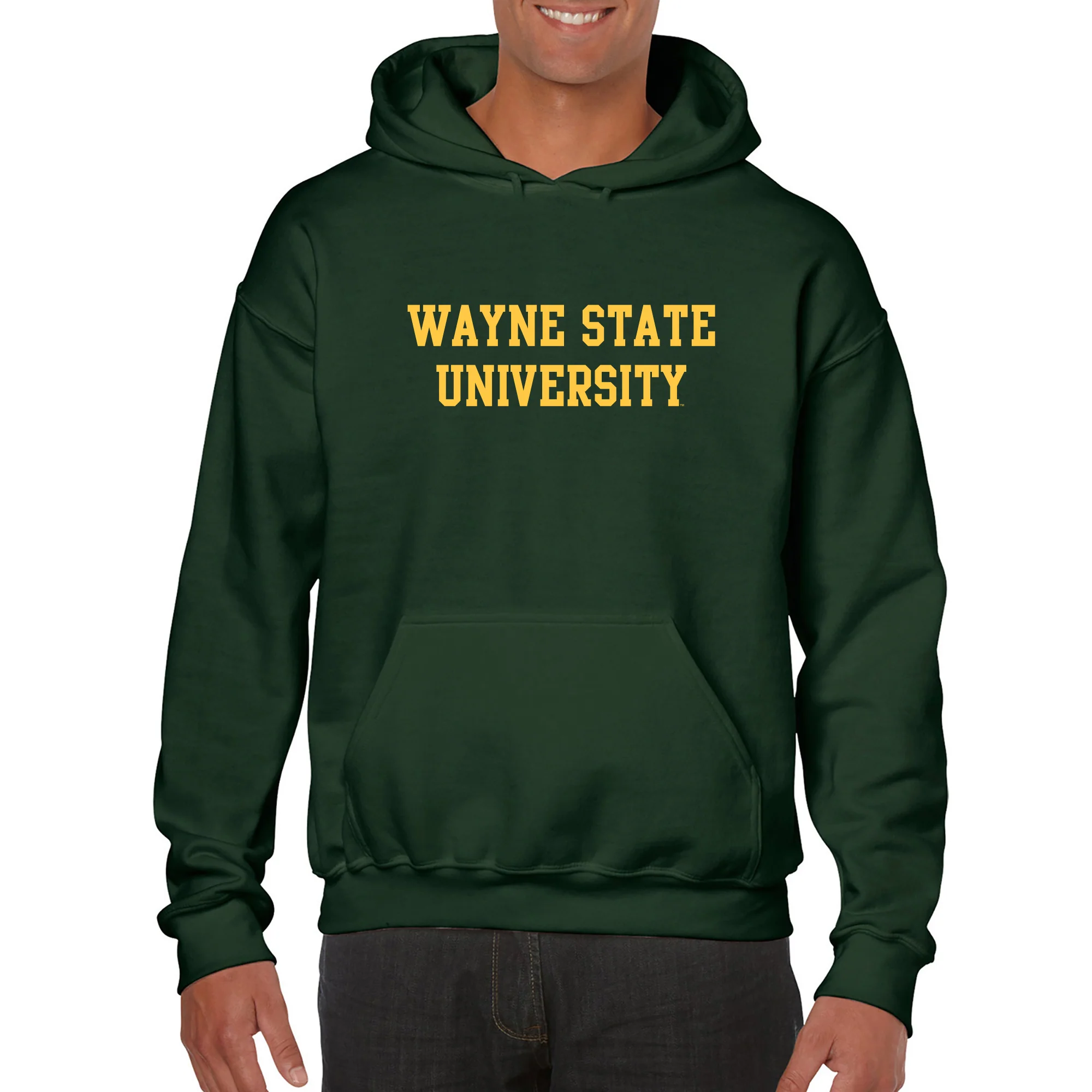 Wayne State University Basic Block Heavy Blend Hoodie - Forest - Image 3